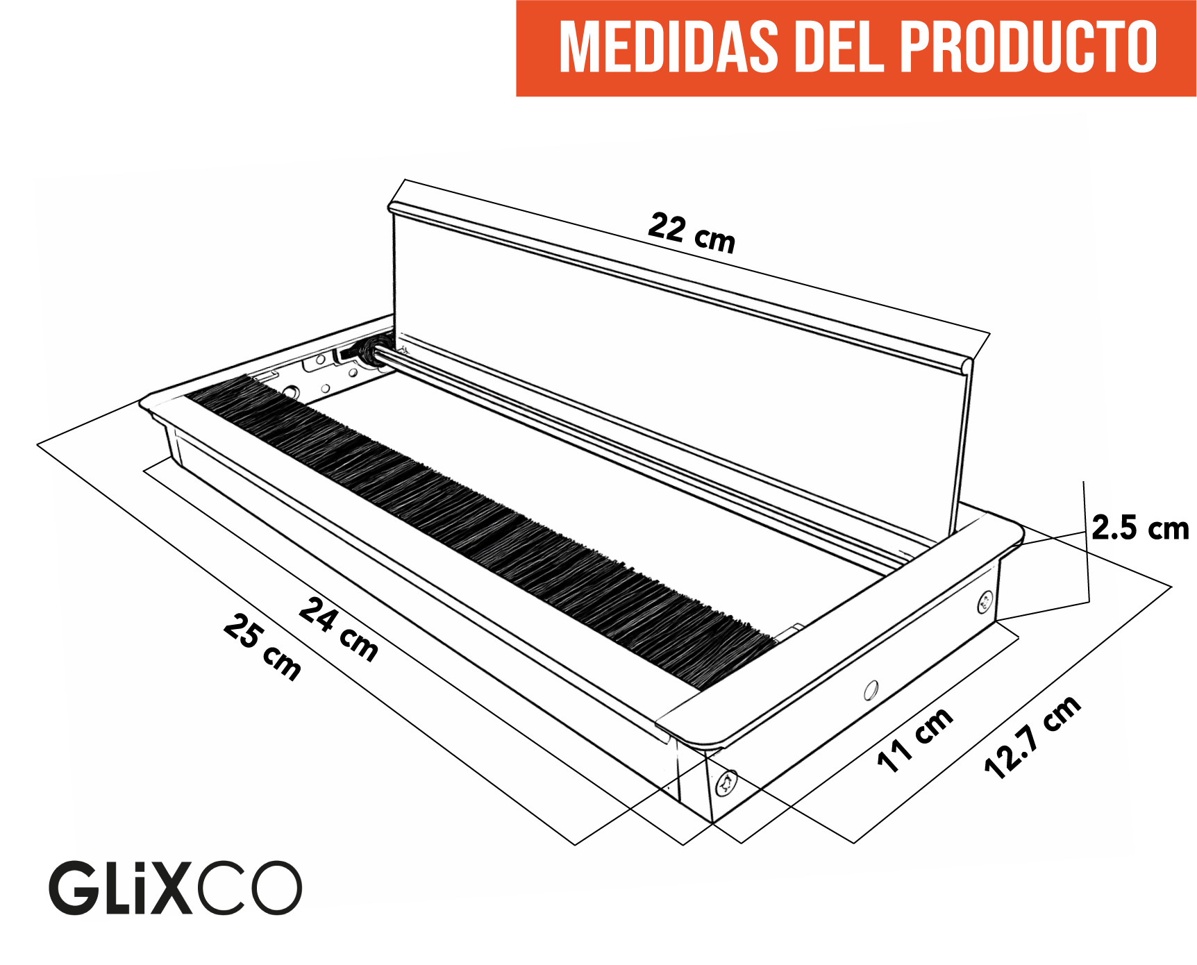 Tapa Pasacables de Aluminio con Cierre Lento (Largo 25 x Anch 12.7 cm)