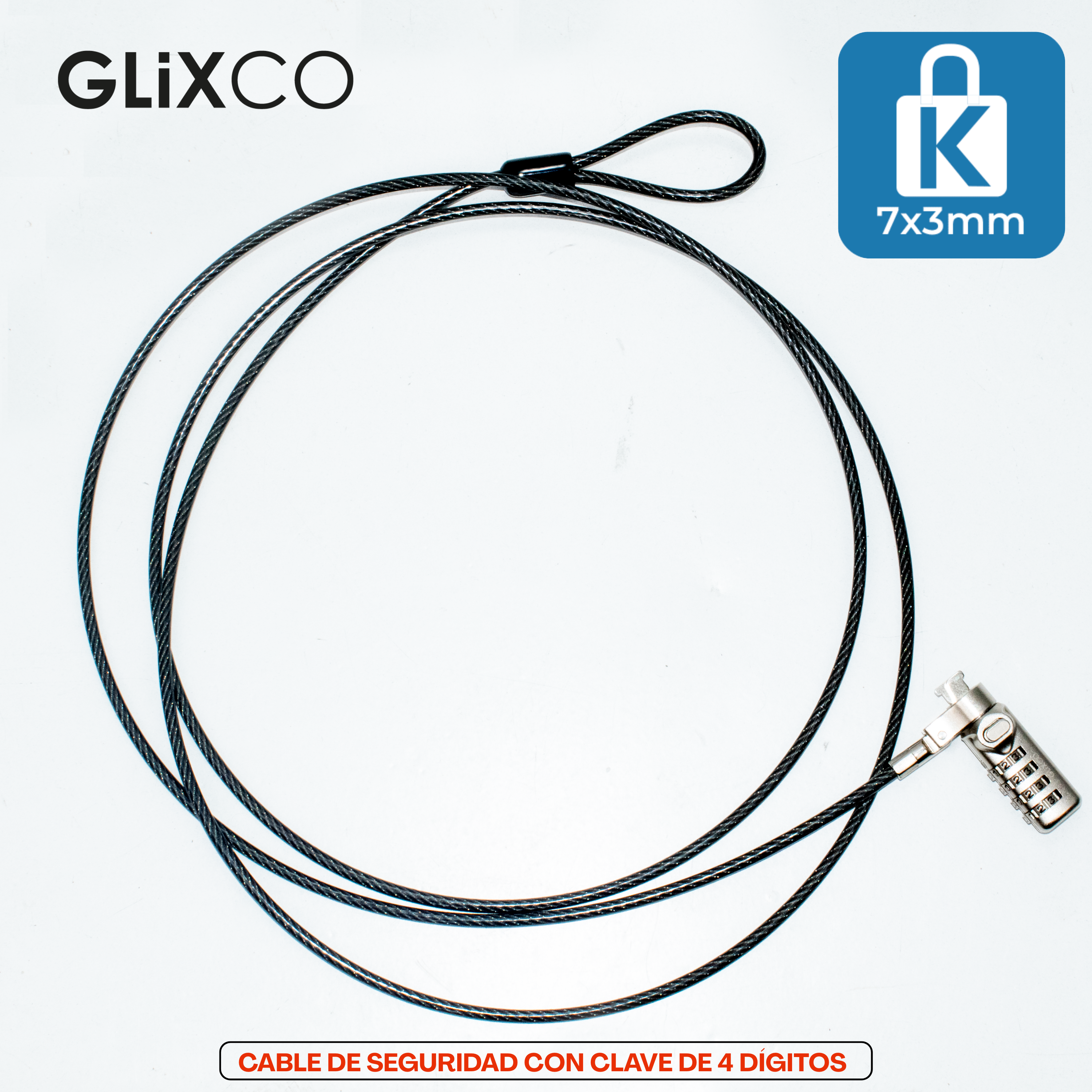 Cable de Seguridad para Laptop con Clave 4 dígitos / 2 Mt / Ranura Standard Kensington