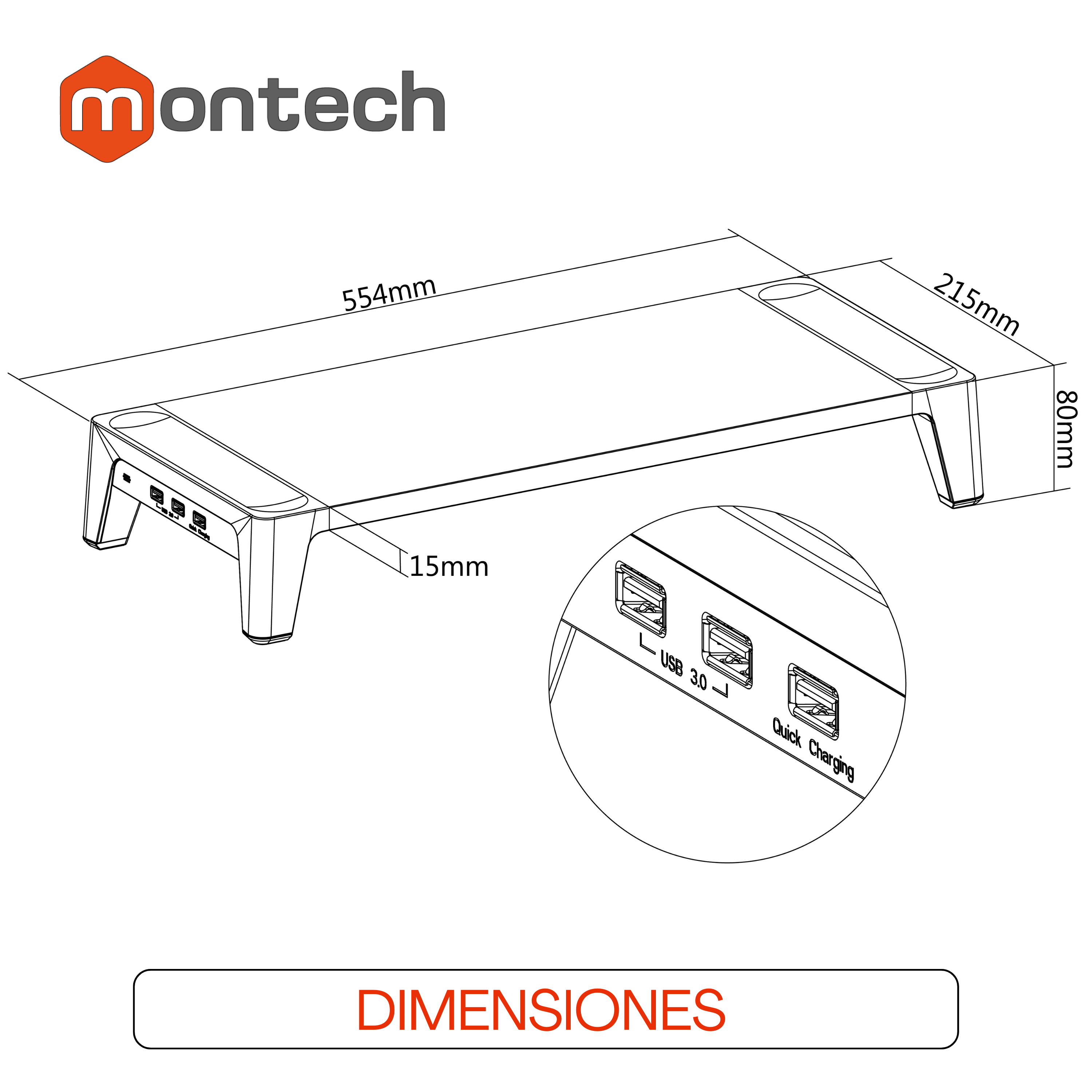 Soporte Elevador con Puerto USB 3.0 para Monitor 17 a 32 Pulg