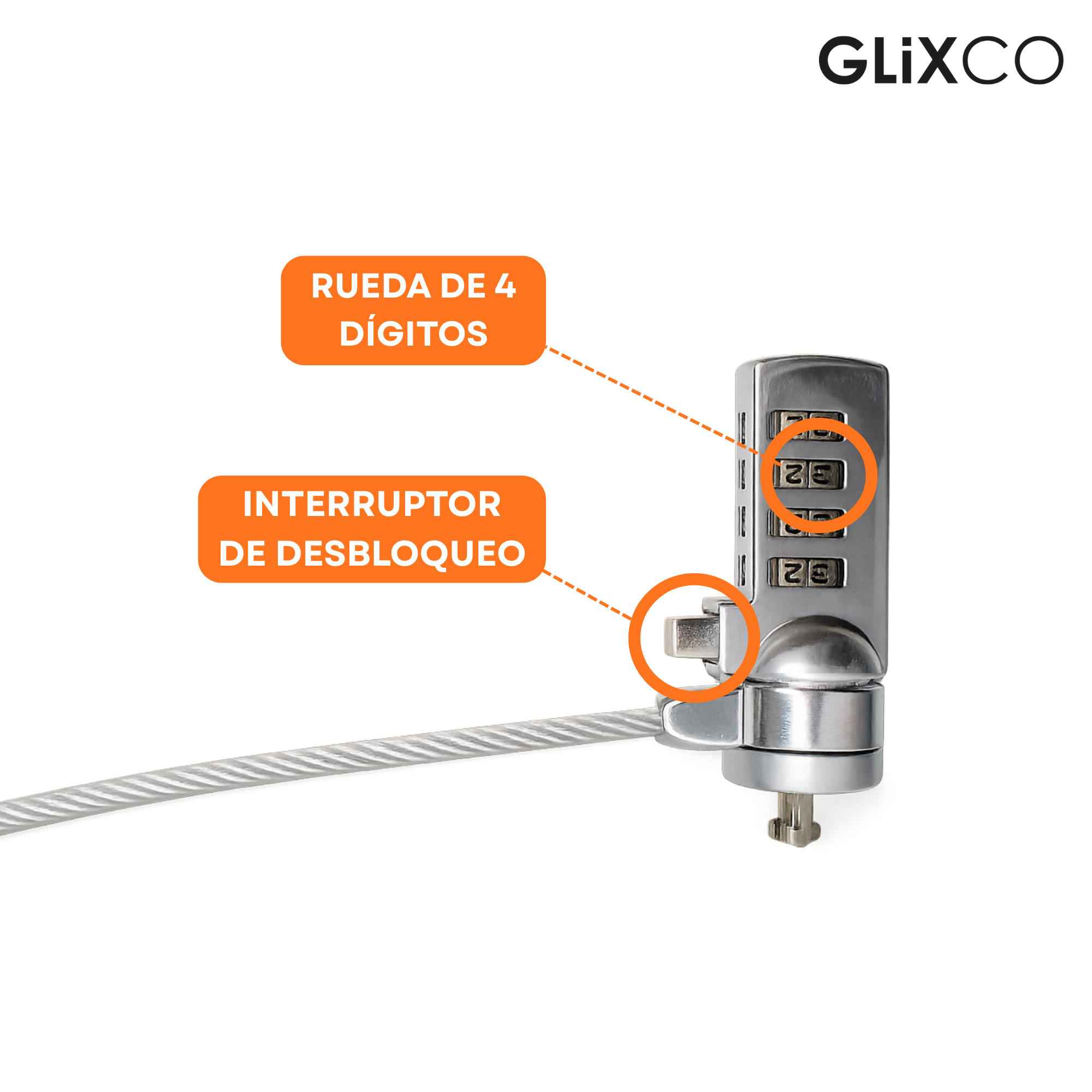 Cable de Seguridad para Laptop con Clave 4 dígitos / 1.8 Mt / Ranura Standard Kensington