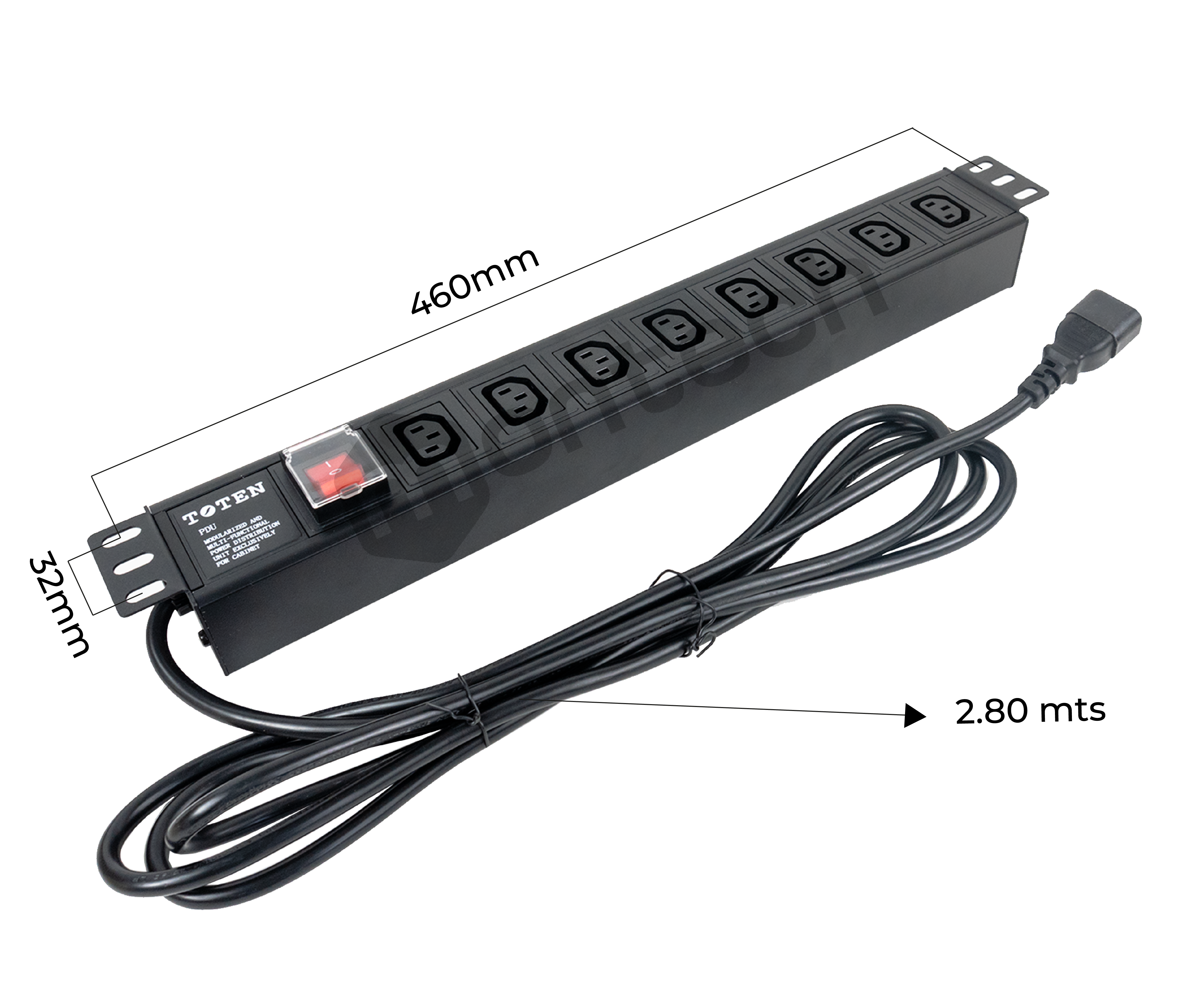 PDU Power Rack tomacorriente 8 tomas / UL PLUG 220-250V , C13 / Cable 16AWG x 2.80 Mts