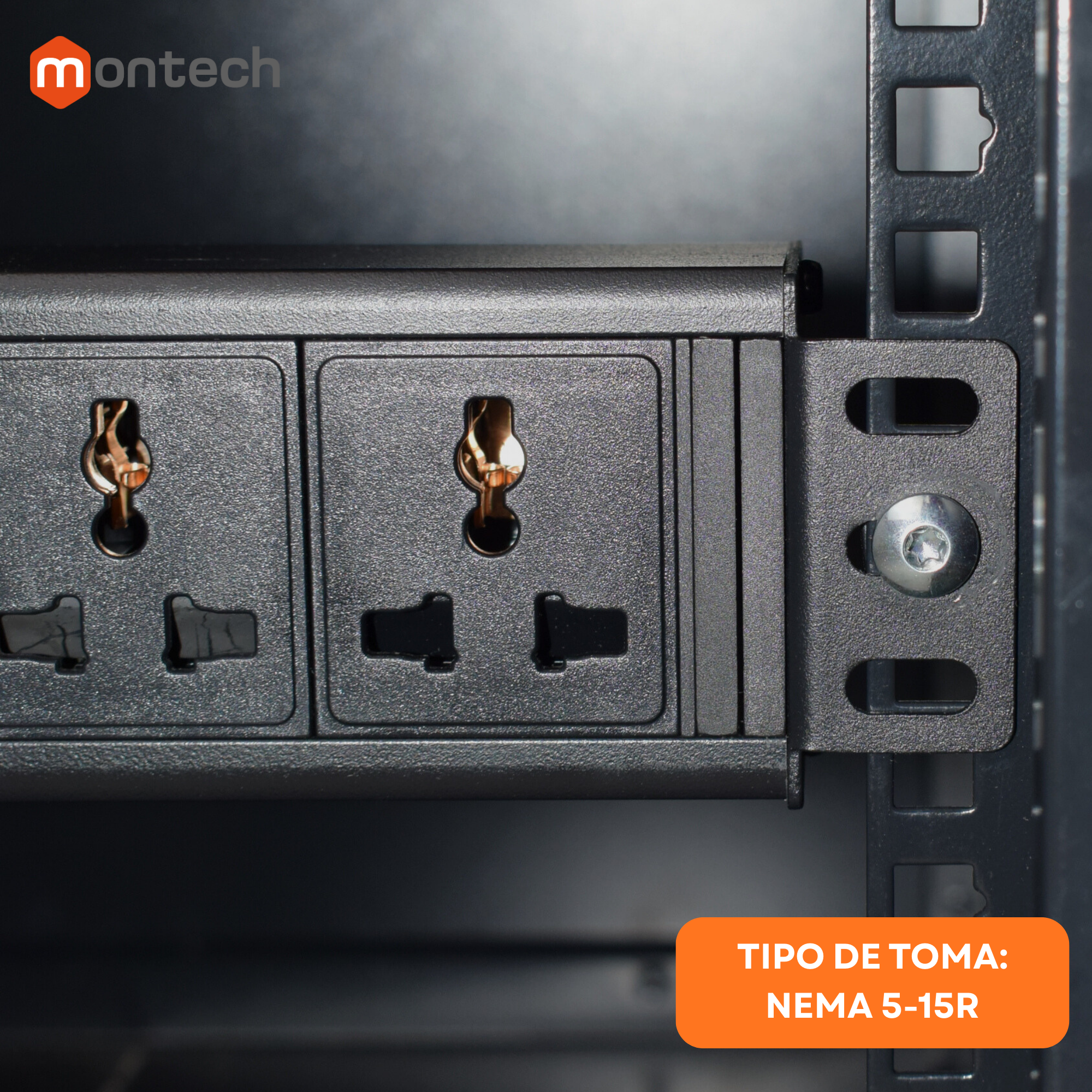 PDU Power Rack tomacorriente 8 tomas Nema 5-15R / Enchufe Nema 5-15P / Cable 3Mt x 16AWG