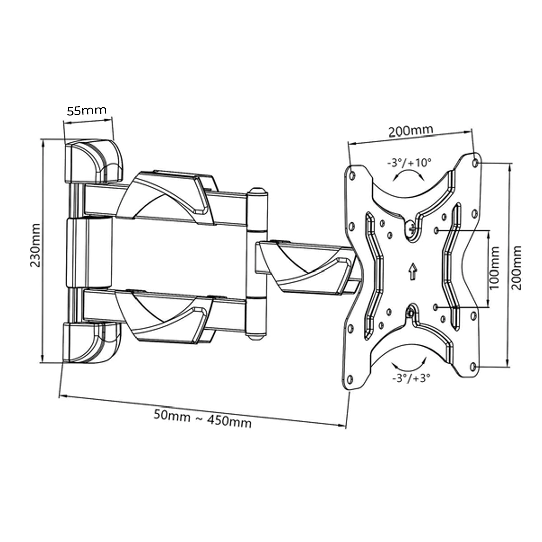 Rack Giratorio para TV 32 a 43 Pulg / VESA Max 200x200mm / Carga 35 kg / Brazo extendido 45 cm