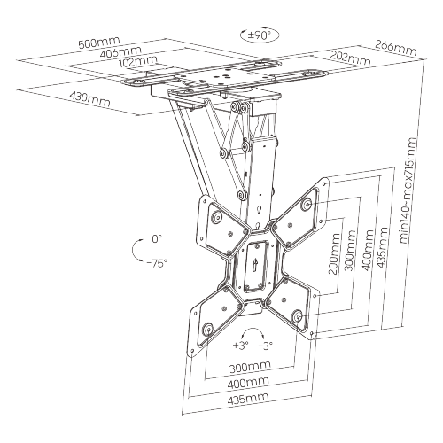 Rack Techo Electrico Plegable Giratorio a Control Remoto TV 32 a 55 Pulg / VESA Max 40x40cm / Carga 30 kg - APP tuya
