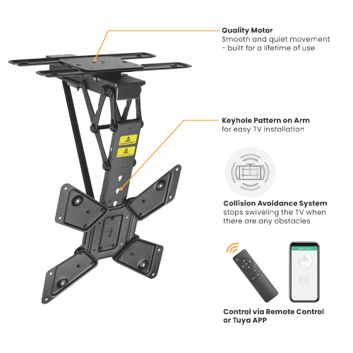 Rack Techo Electrico Plegable Giratorio a Control Remoto TV 32 a 55 Pulg / VESA Max 40x40cm / Carga 30 kg - APP tuya