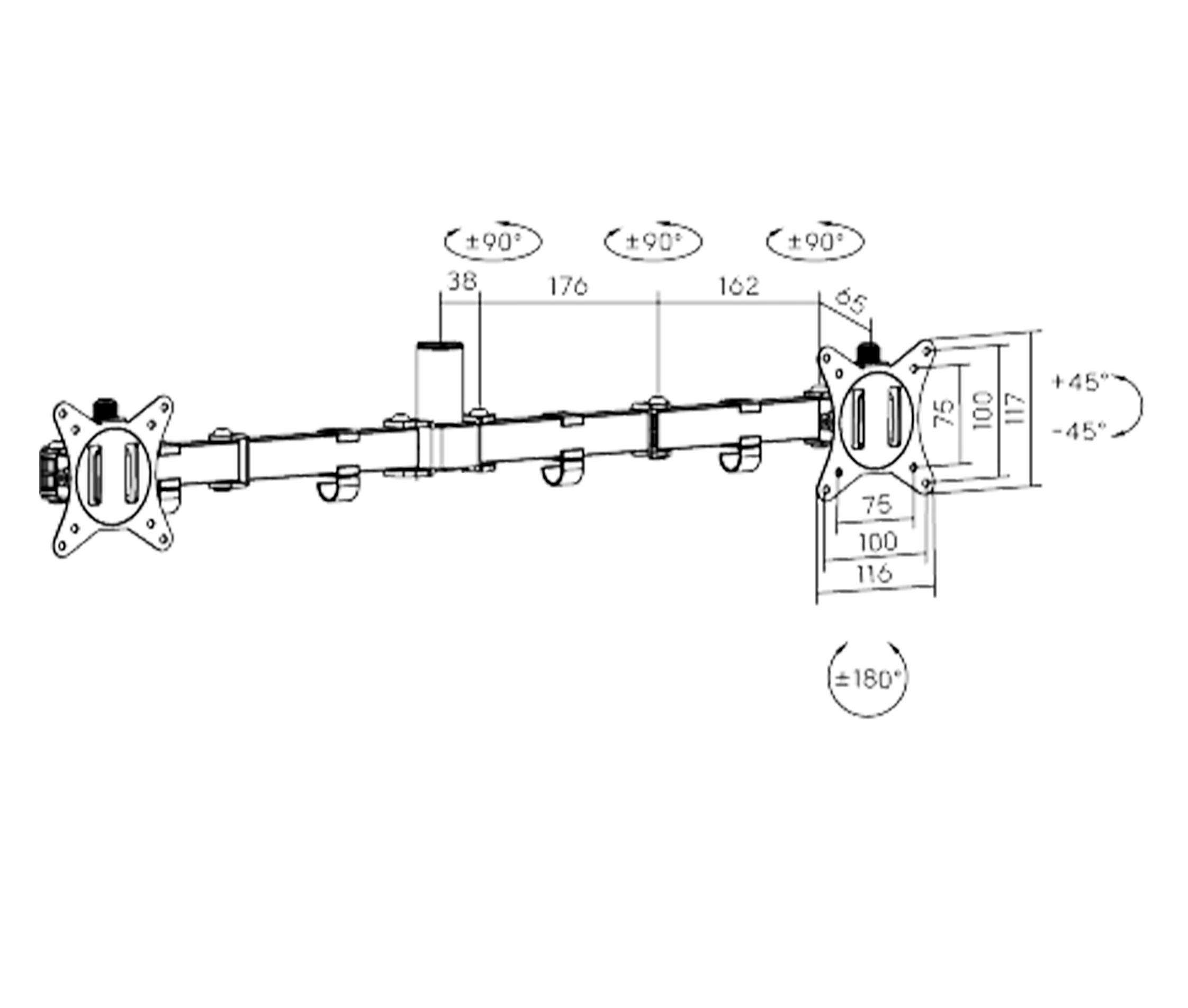 Brazo para doble Monitor 17 a 32 pulg para montaje en poste Tubular Diámetro 3.5 cm