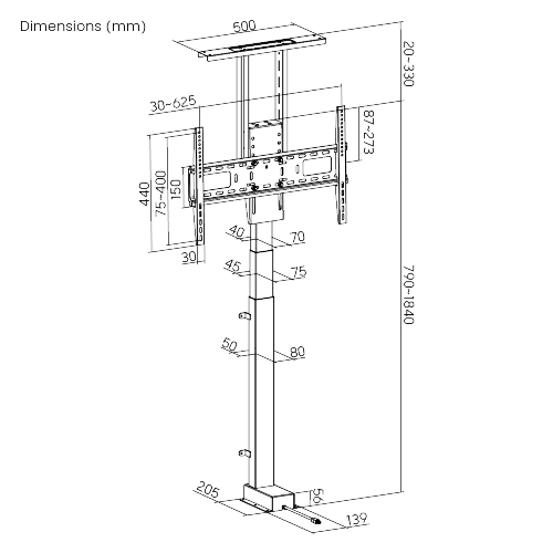 Soporte elevador motorizado inteligente para tv 37" a 75" / control remoto y App móvil