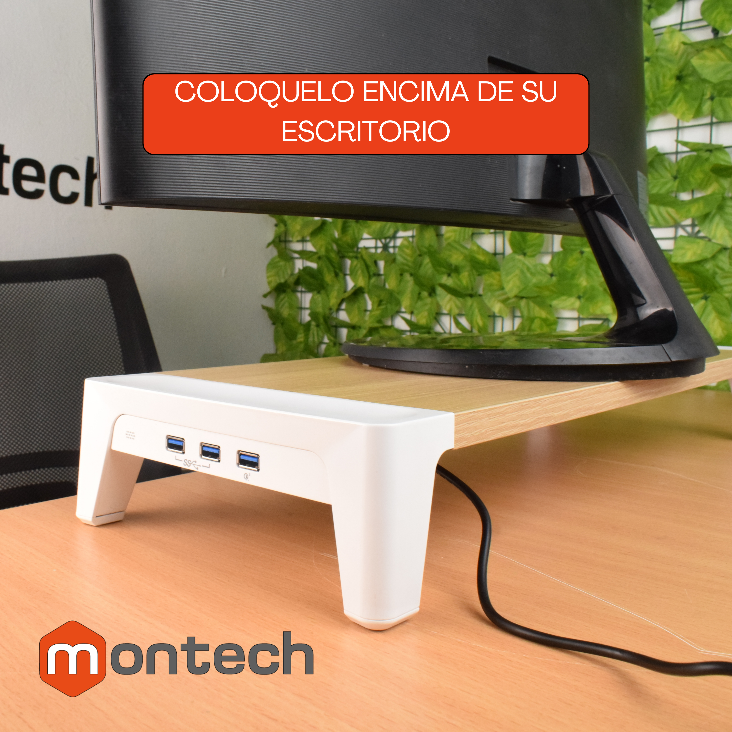 Soporte Elevador con Puerto USB 3.0 para Monitor 17 a 32 Pulg