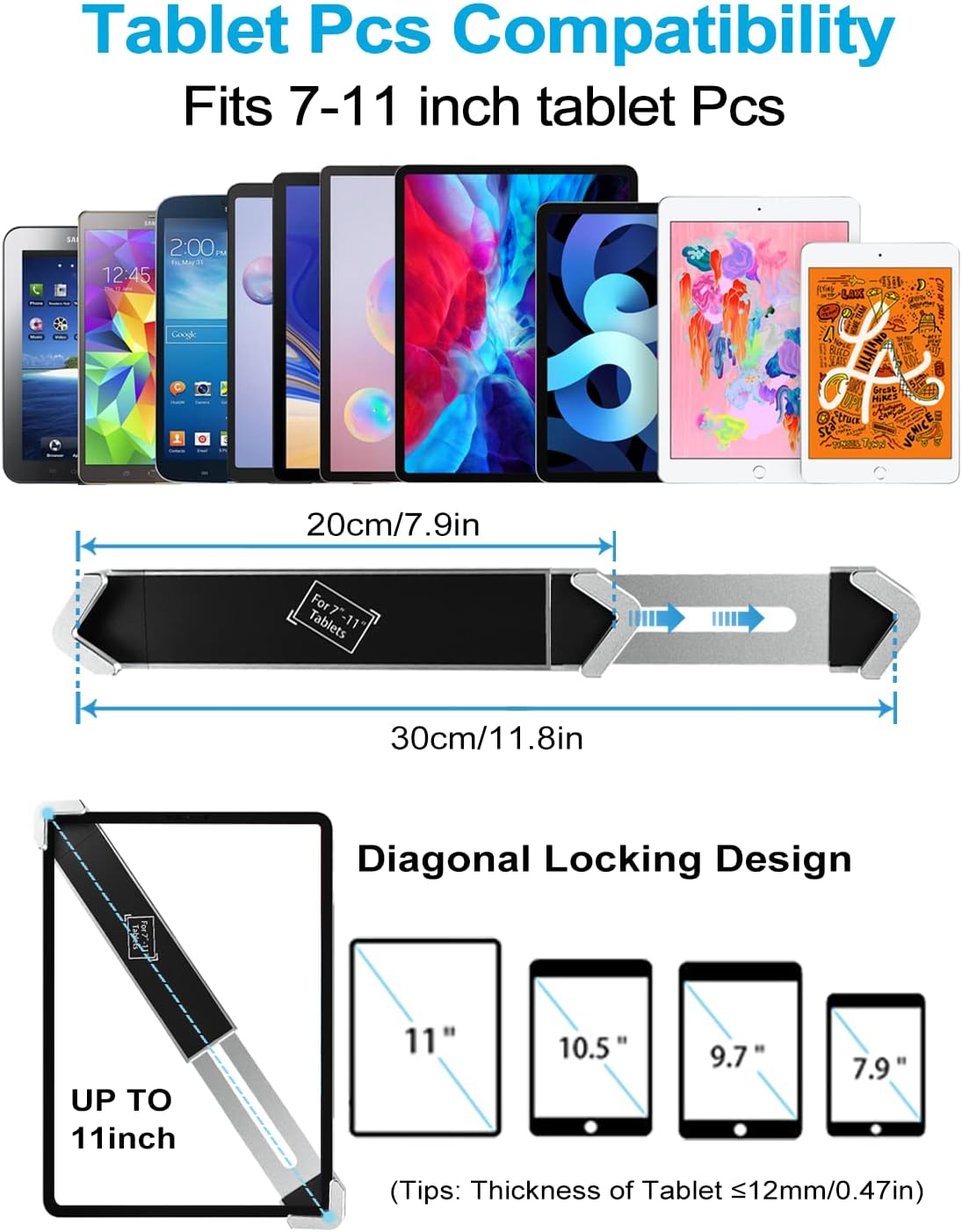 Soporte Tablet Pared Antirrobo, Soporte Tableta de Brazo Articulado Resistente con Candado de Seguridad, para iPad Pro Air Mini, Galaxy, Surface, Tabletas 7-11"