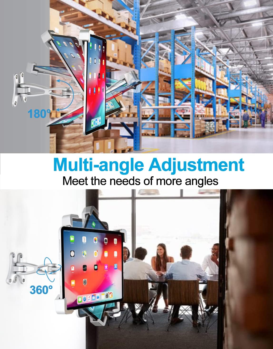 Soporte Tablet Pared Antirrobo, Soporte Tableta de Brazo Articulado Resistente con Candado de Seguridad, para iPad Pro Air Mini, Galaxy, Surface, Tabletas 7-11"