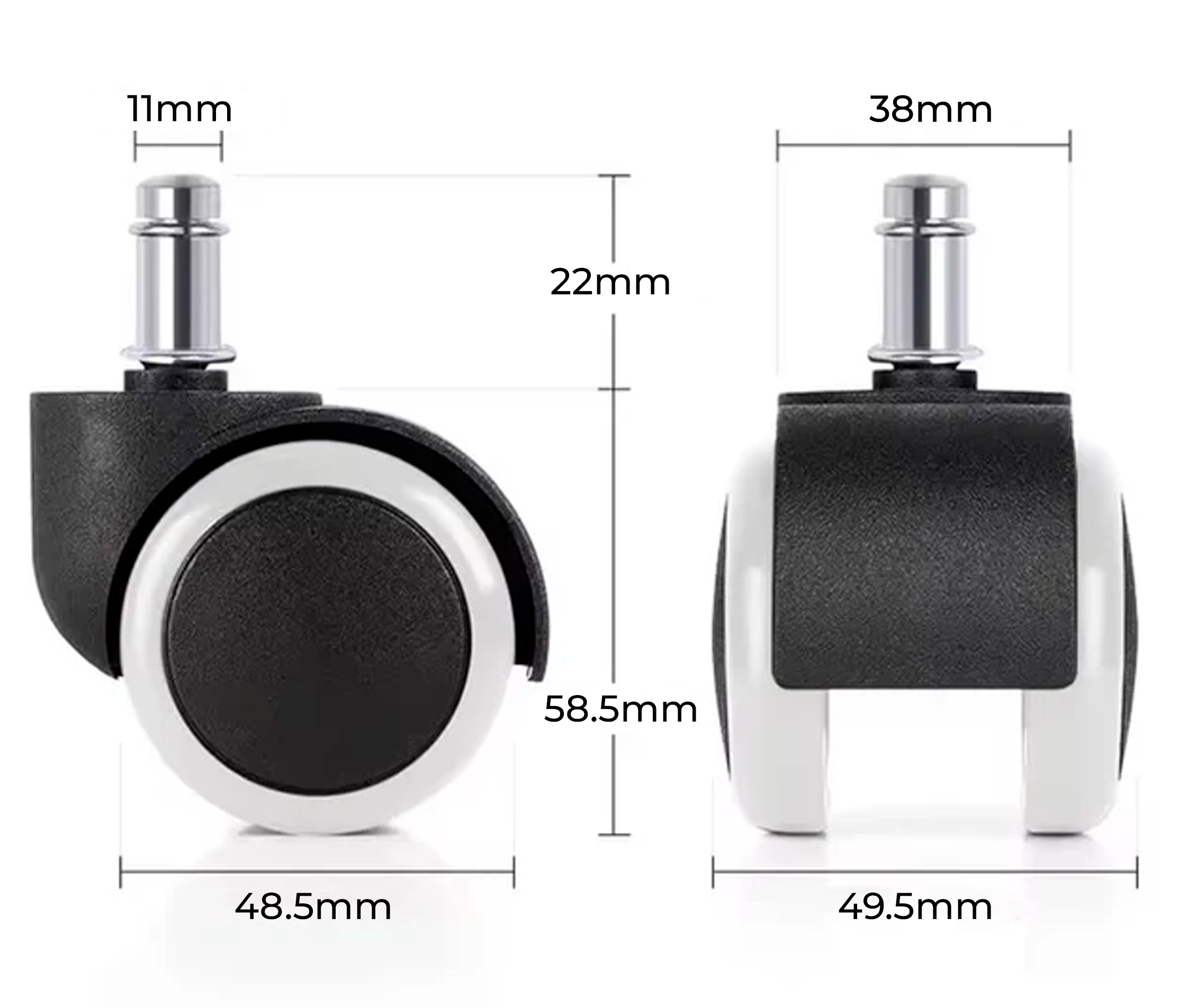 Rueda Garrucha para Silla Giratoria Nylon Poliuretano / Diametro Rueda 2" Pulg (48.5mm) / (x5)