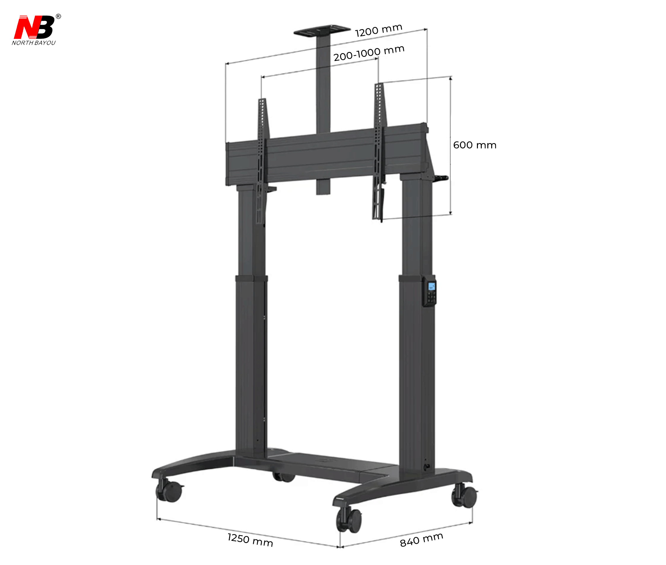 Pedestal de TV motorizado de alta resistencia de 75 a 120 Pulg, carro móvil con elevador automático, VESA 200x200-1000x600mm, Carga 136 kg,