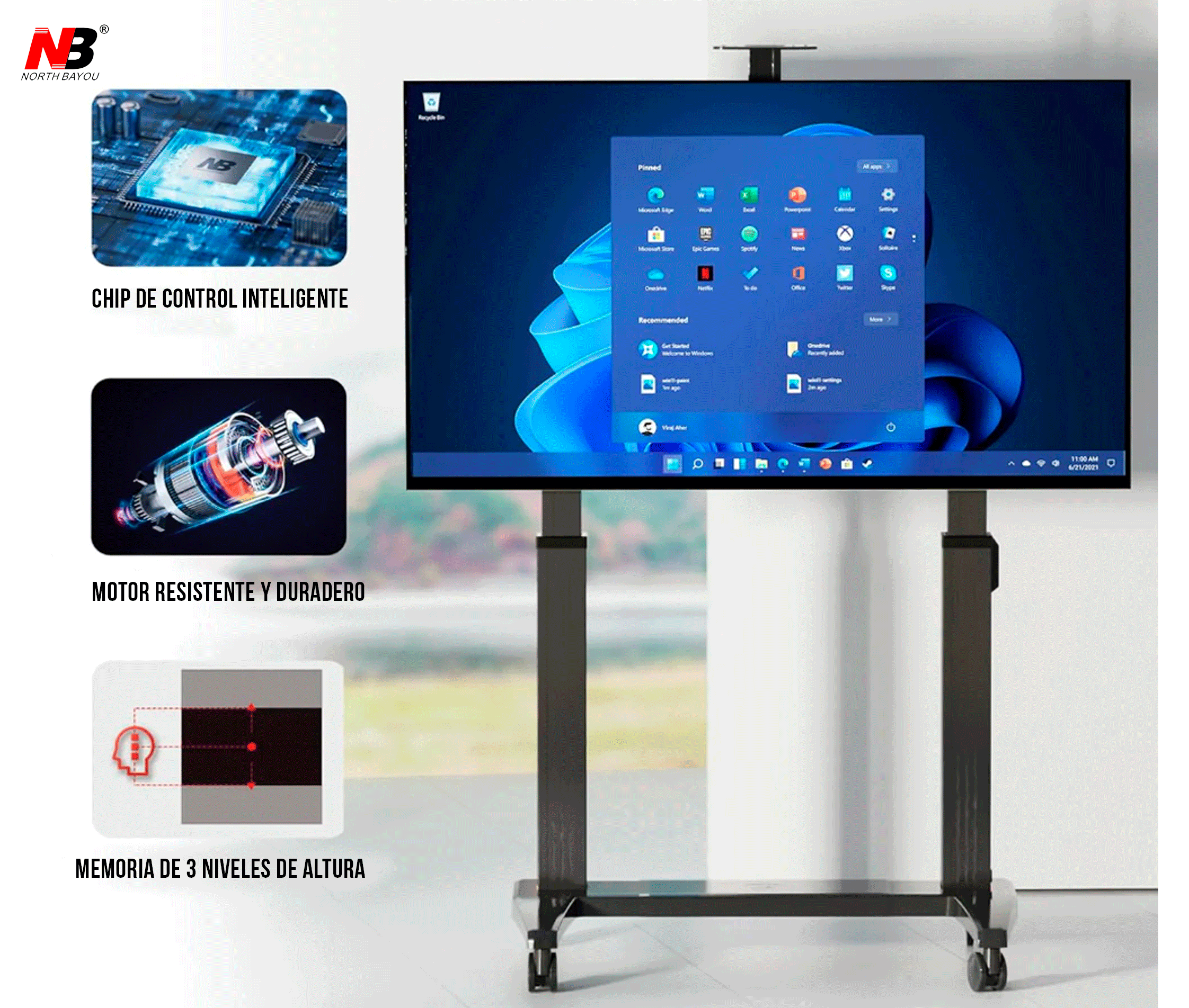 Pedestal de TV motorizado de alta resistencia de 75 a 120 Pulg, carro móvil con elevador automático, VESA 200x200-1000x600mm, Carga 136 kg,