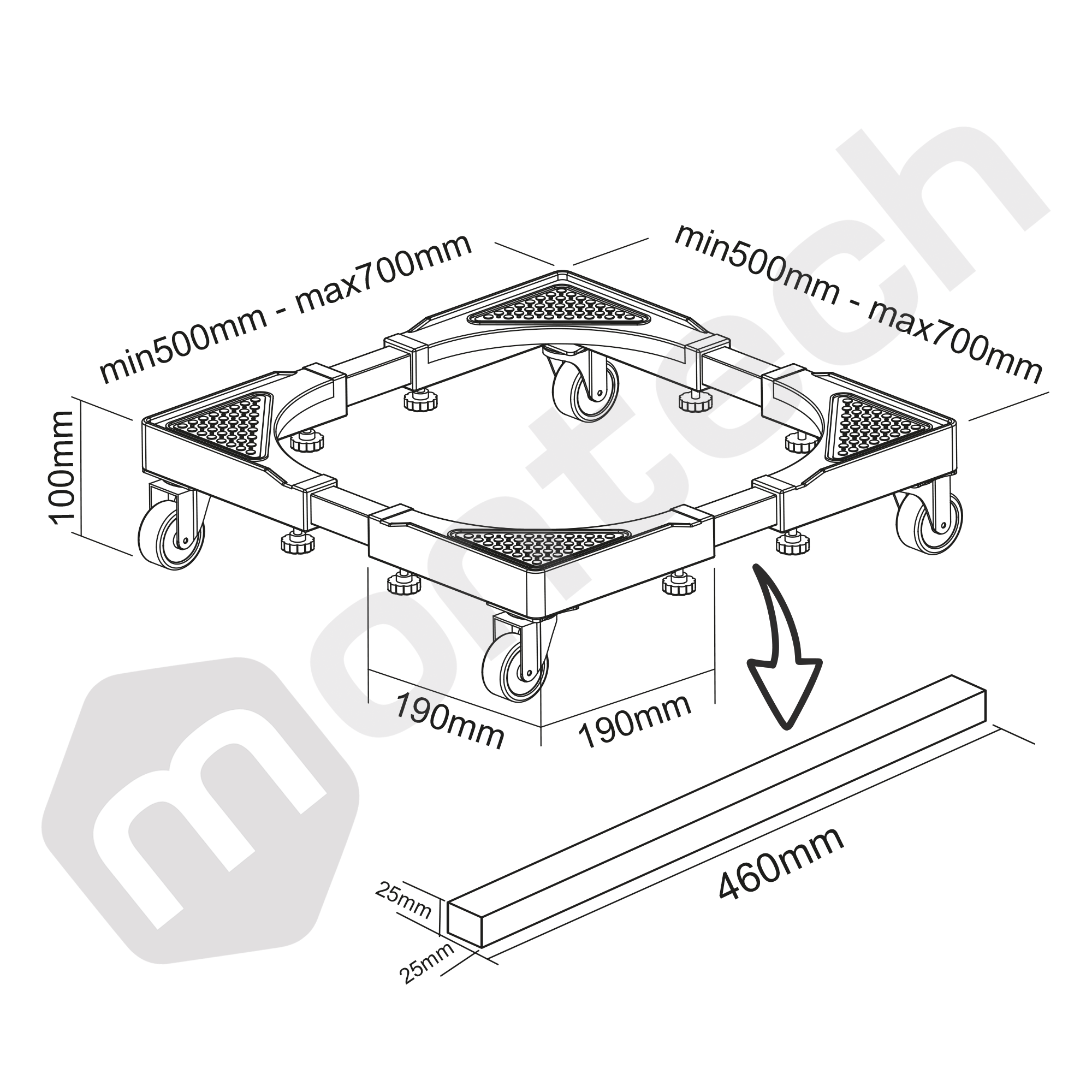 Base con ruedas para Lavadora, Cocina y Refrigeradora de 1 Puerta / Base regulable 50~70 cm