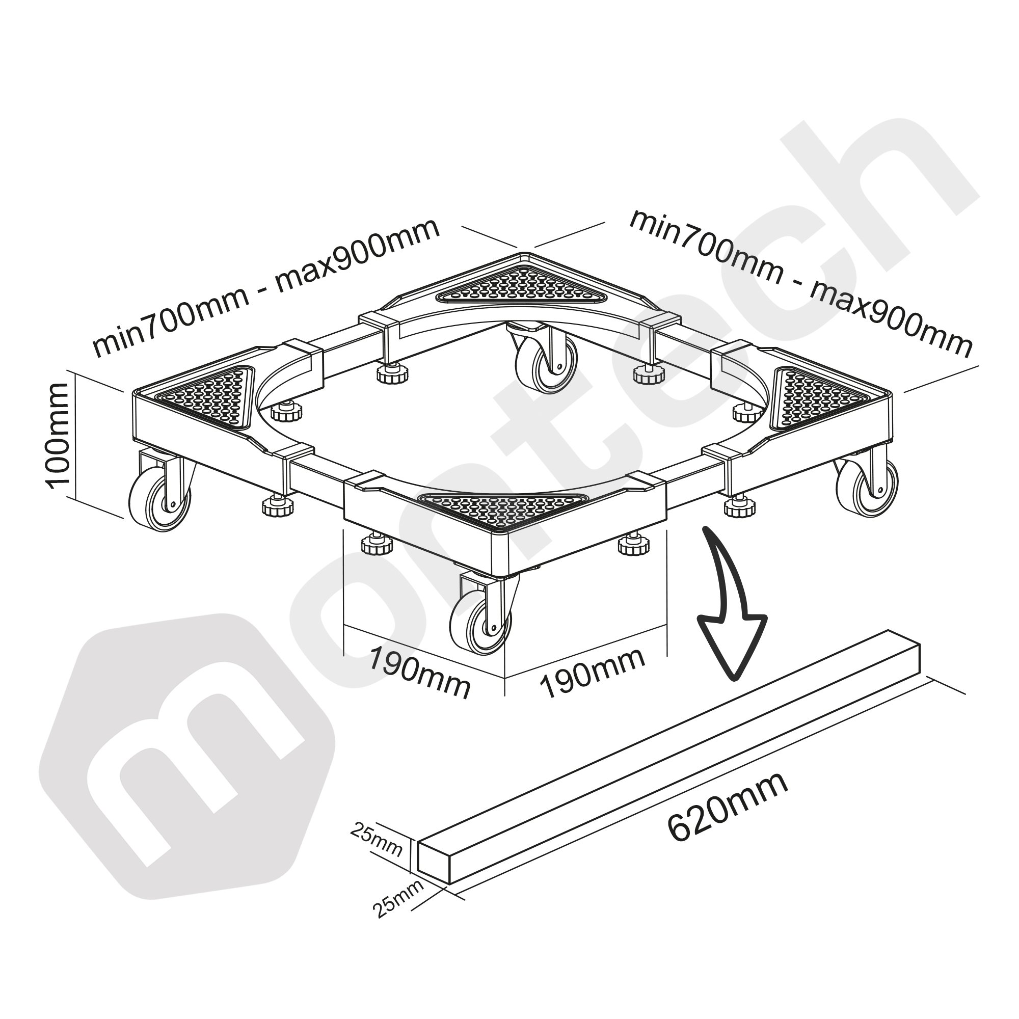 Base con ruedas para Lavadora, Cocina y Refrigeradora de 1 Puerta / Base regulable 70~90 cm