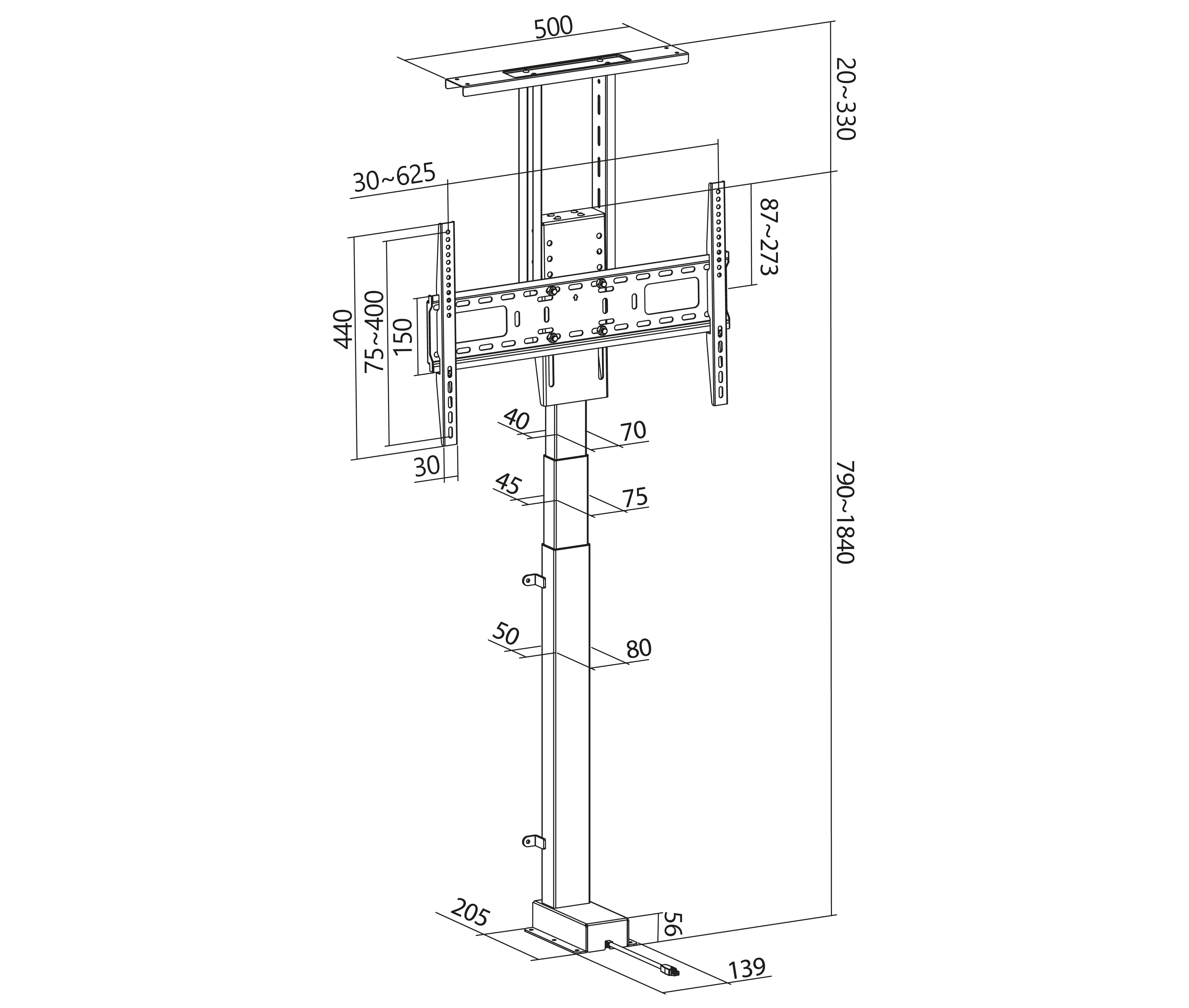 Soporte Electrico Elevación Motorizado para TV 37 a 75 Pulg / VESA Max 600x400mm / Carga 60 kg