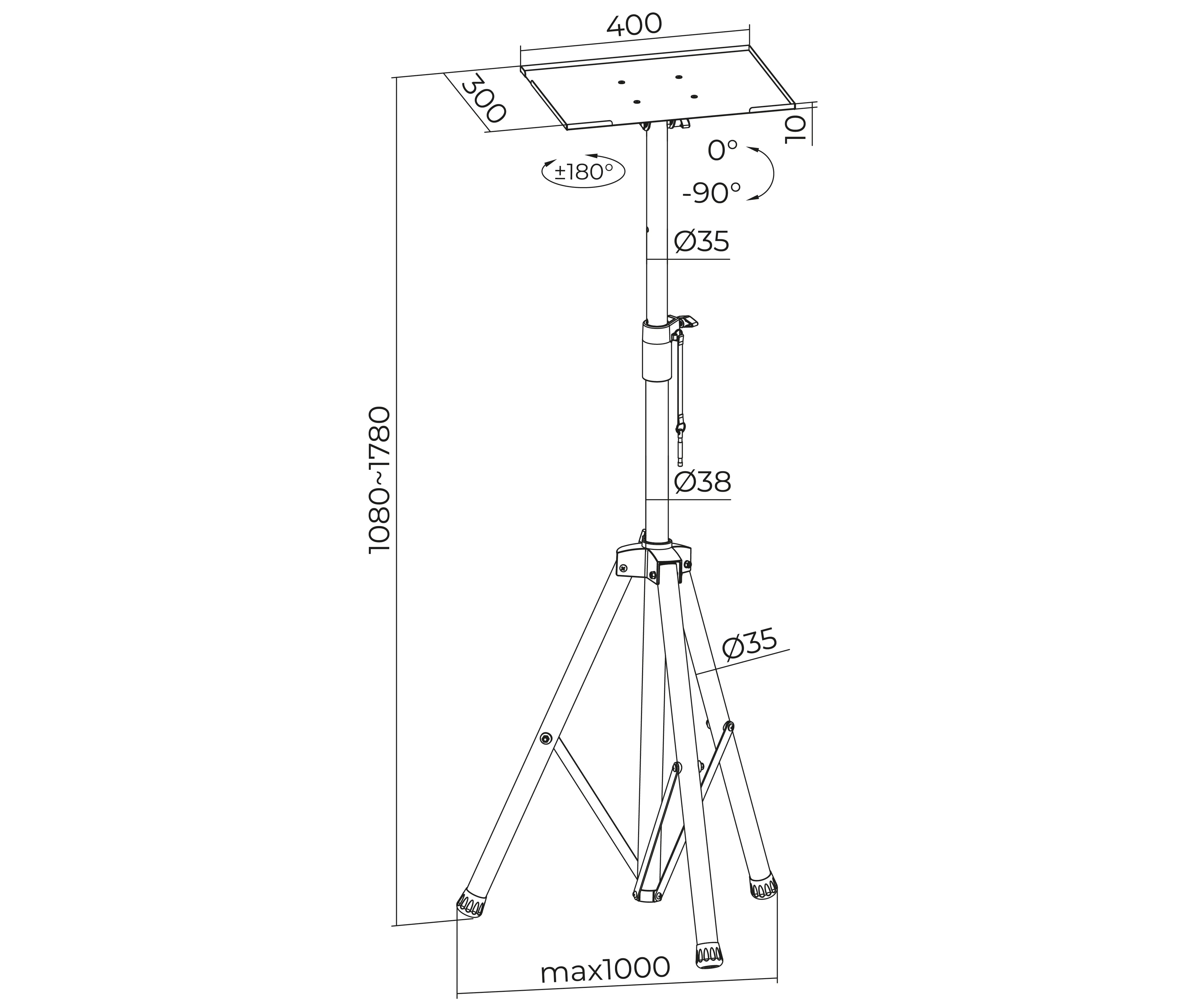 Pedestal Trípode para Laptop / Altura regulable 108~178 cm