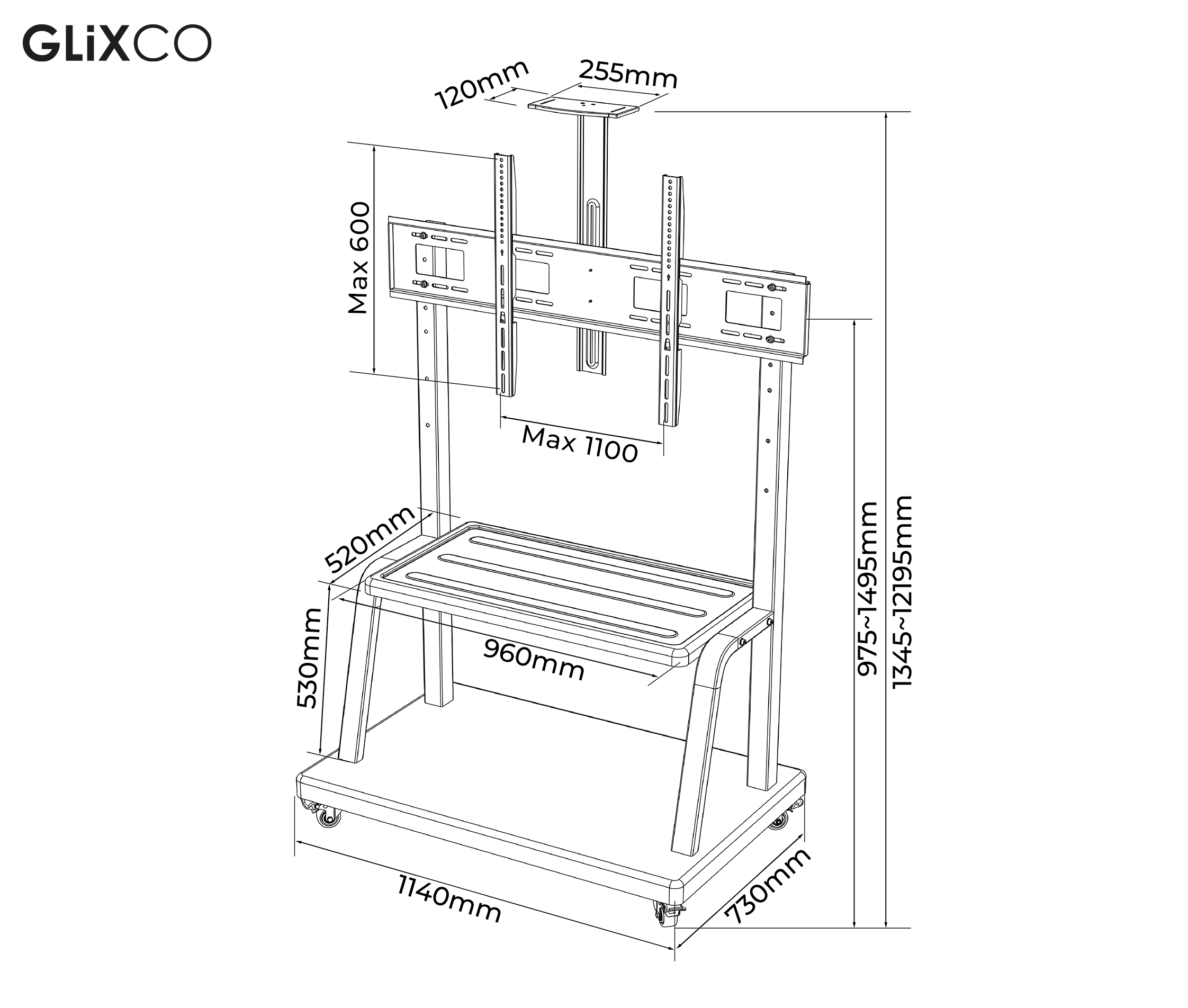 Pedestal Ultra Pesado para TV Pantalla Interactiva 55 a 100 Pulg / Carga 150 kg / VESA Max 1100x600mm