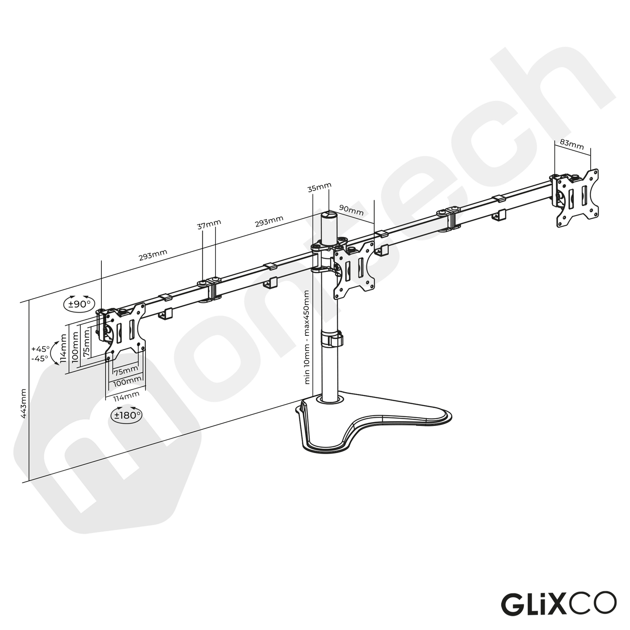 Rack Soporte Triple con Base de Escritorio para 3 Monitores 13 a 27 Pulg