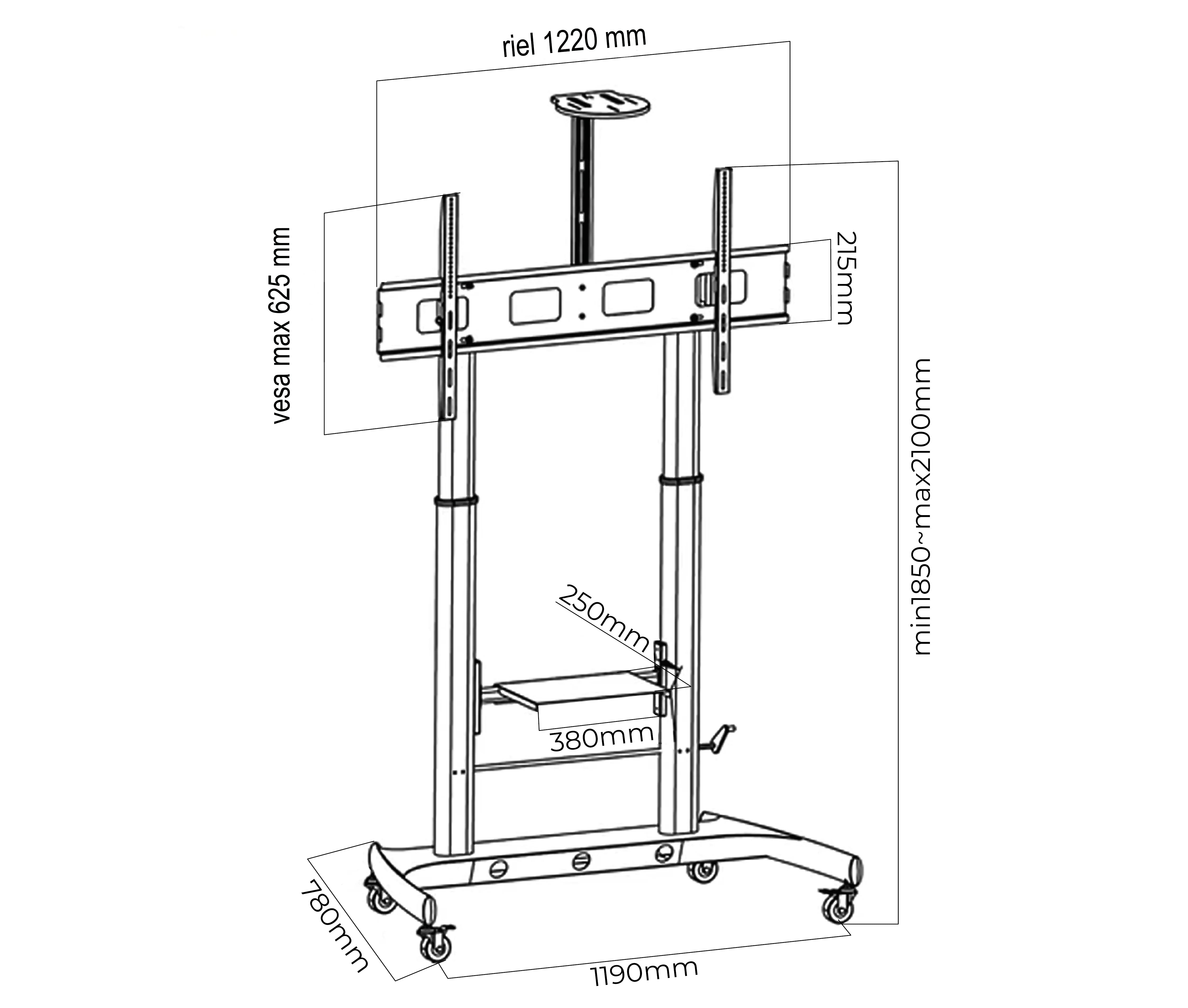 Pedestal con Rueda para TV 60 a 100 Pulg y Pantalla interactiva 55 a 86 pulg / VESA Max 1200x600mm / Carga 100 kg