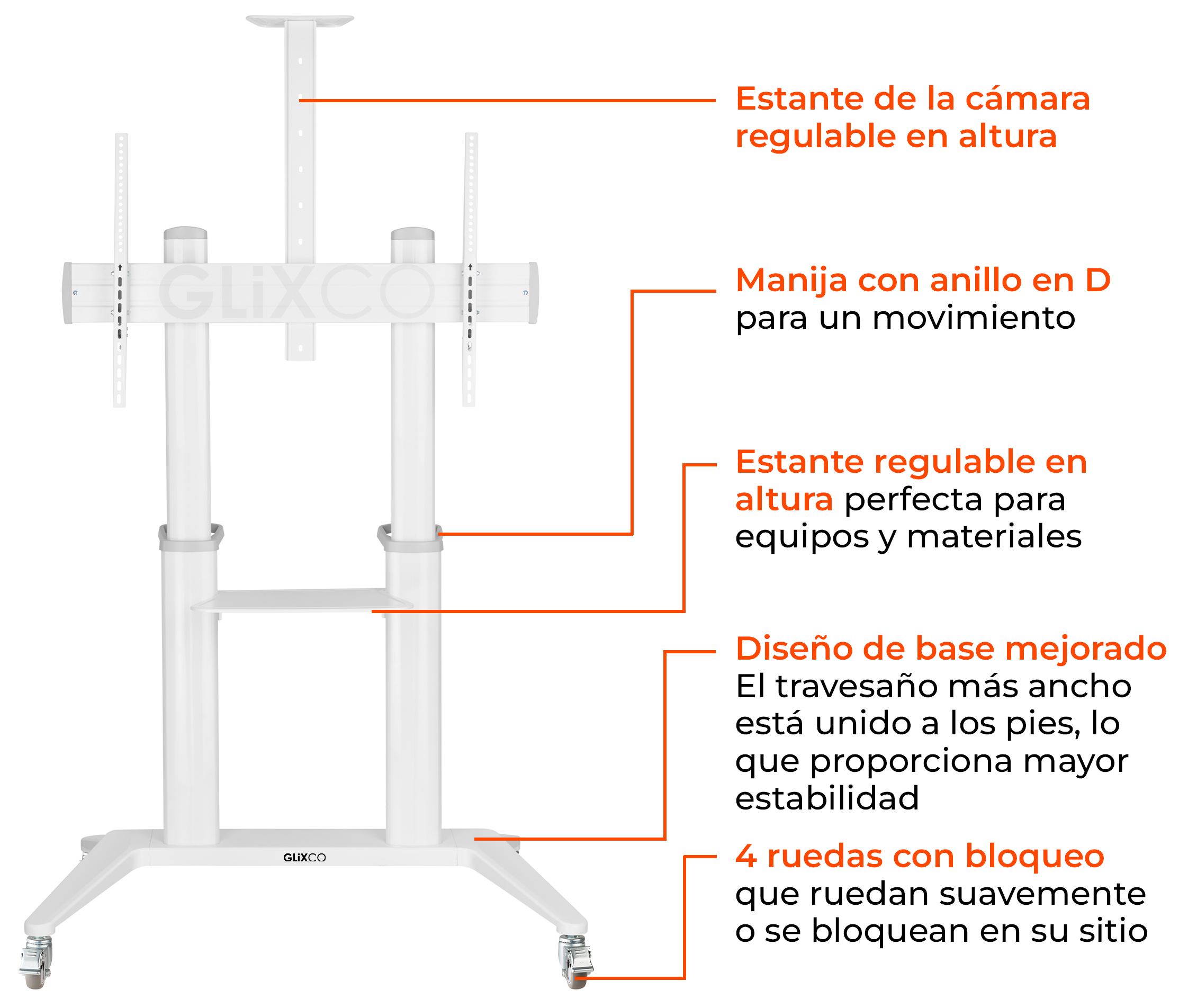 Pedestal con Ruedas para TV 70 a 120 Pulg / VESA Max 1000x600mm / Carga 140 kg