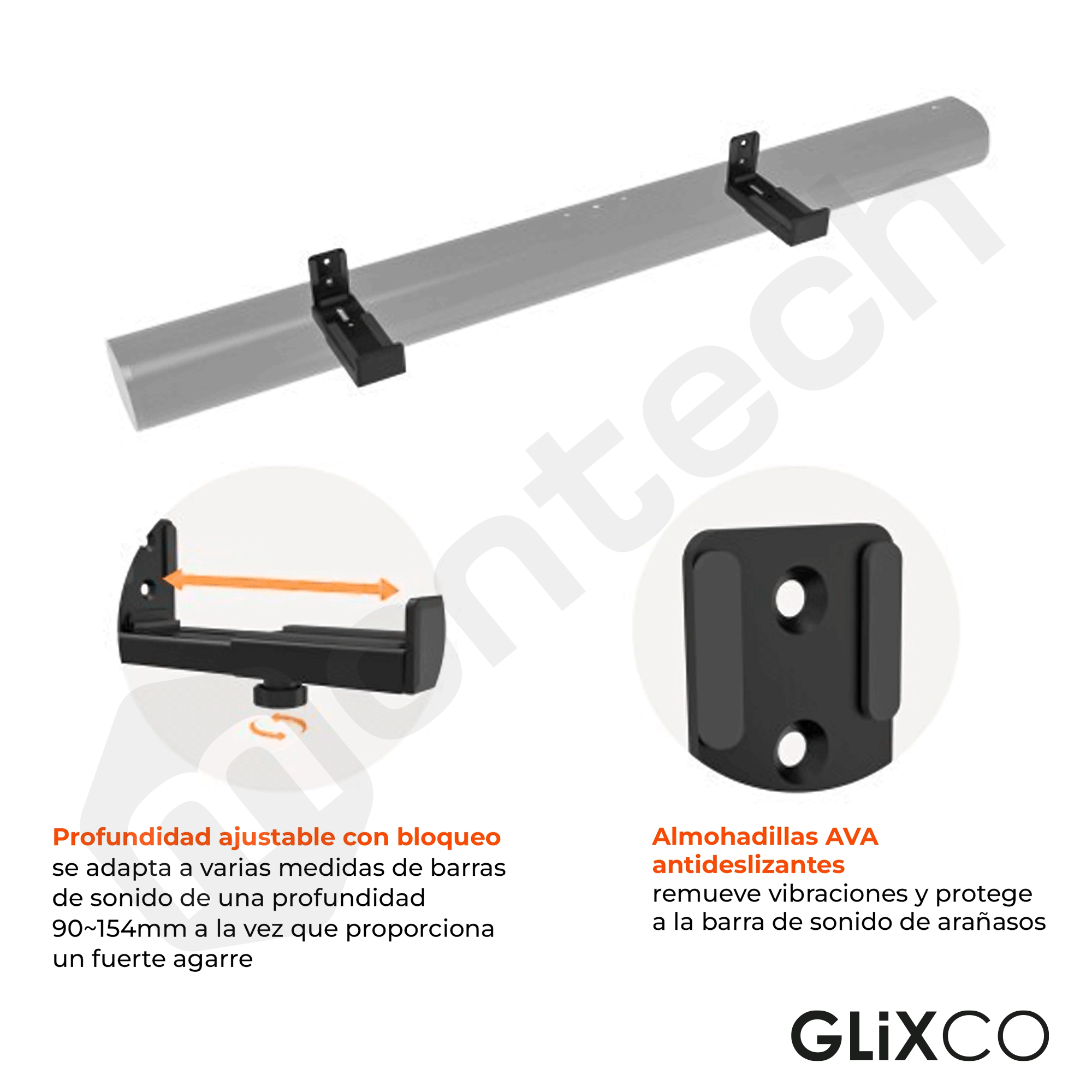Rack Soporte de Pared para Barra de Sonido y Parlante - Regulable 9cm a 15cm (PAR)