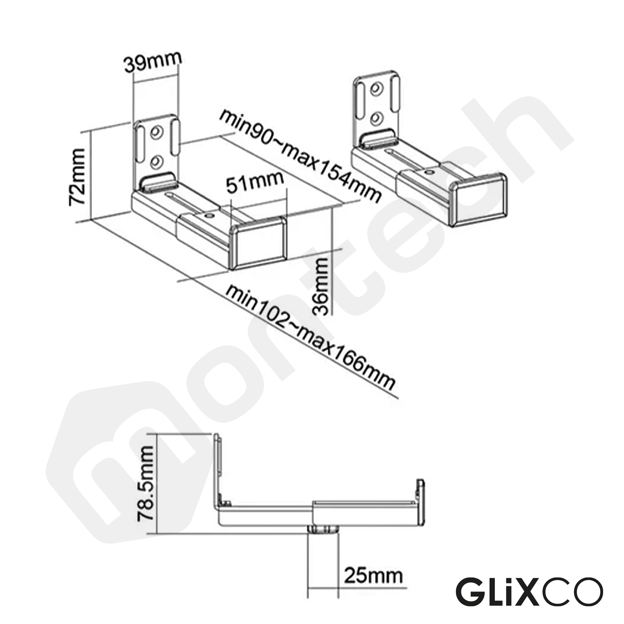 Rack Soporte de Pared para Barra de Sonido y Parlante - Regulable 9cm a 15cm (PAR)