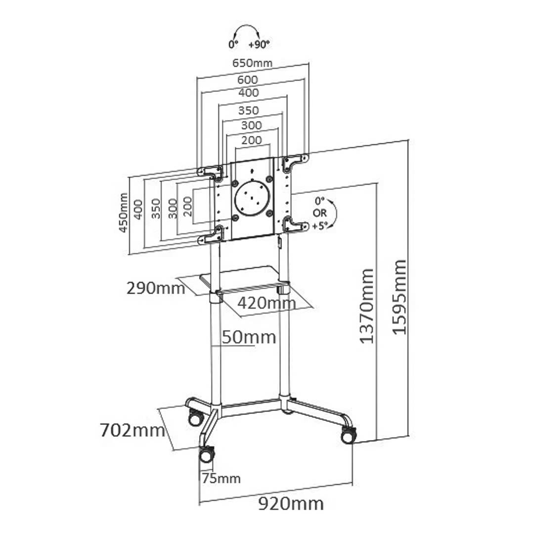 Pedestal con Rotacion Vertical y Horizontal para TV 37 a 70 Pulg / Rotación 90° / VESA Max 600x400mm / Carga 70 kg