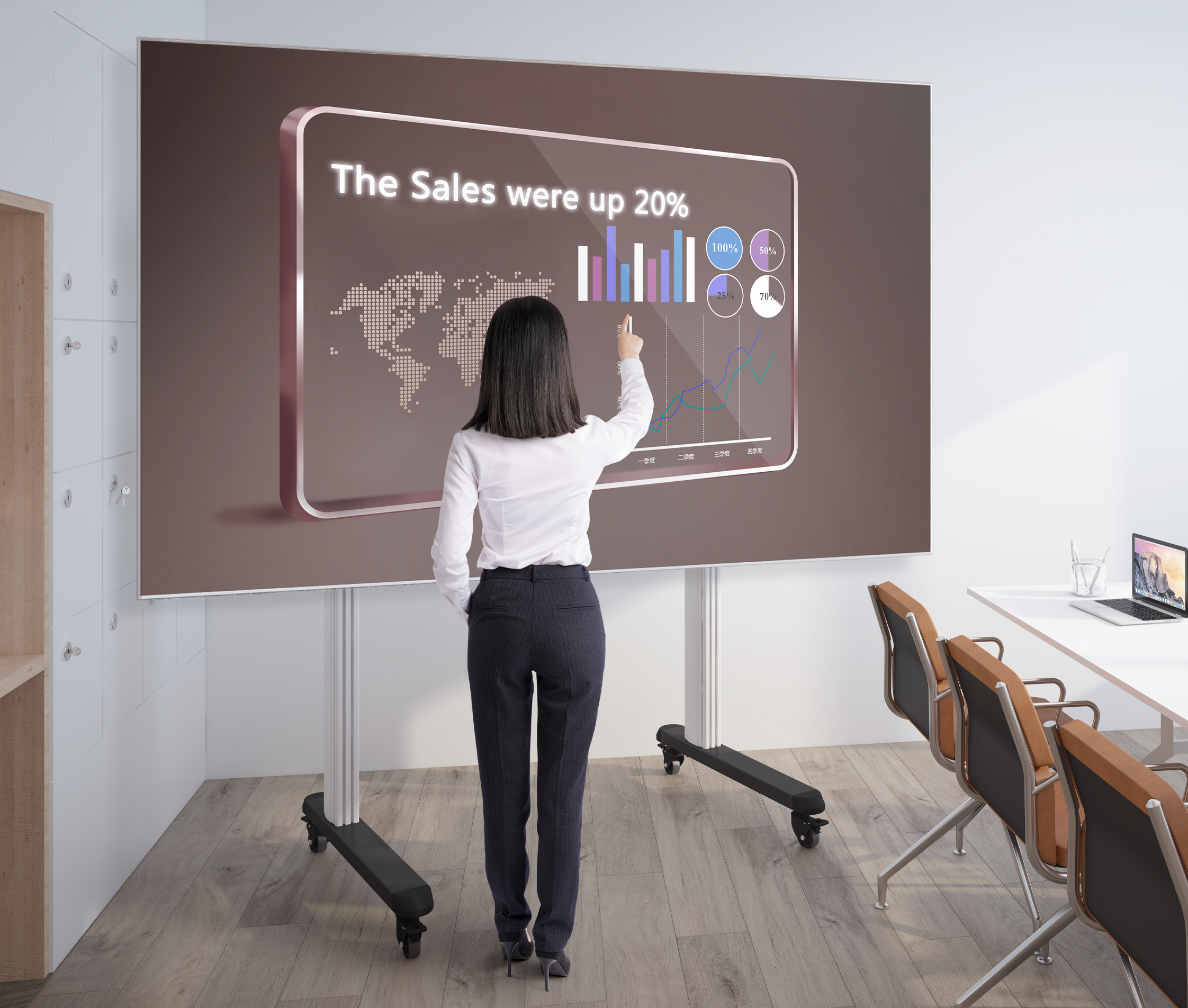 Pedestal con Ruedas para TV Pantallas Interactivas 70 a 120 Pulg / VESA Max 1200x800mm / Carga 150 kg