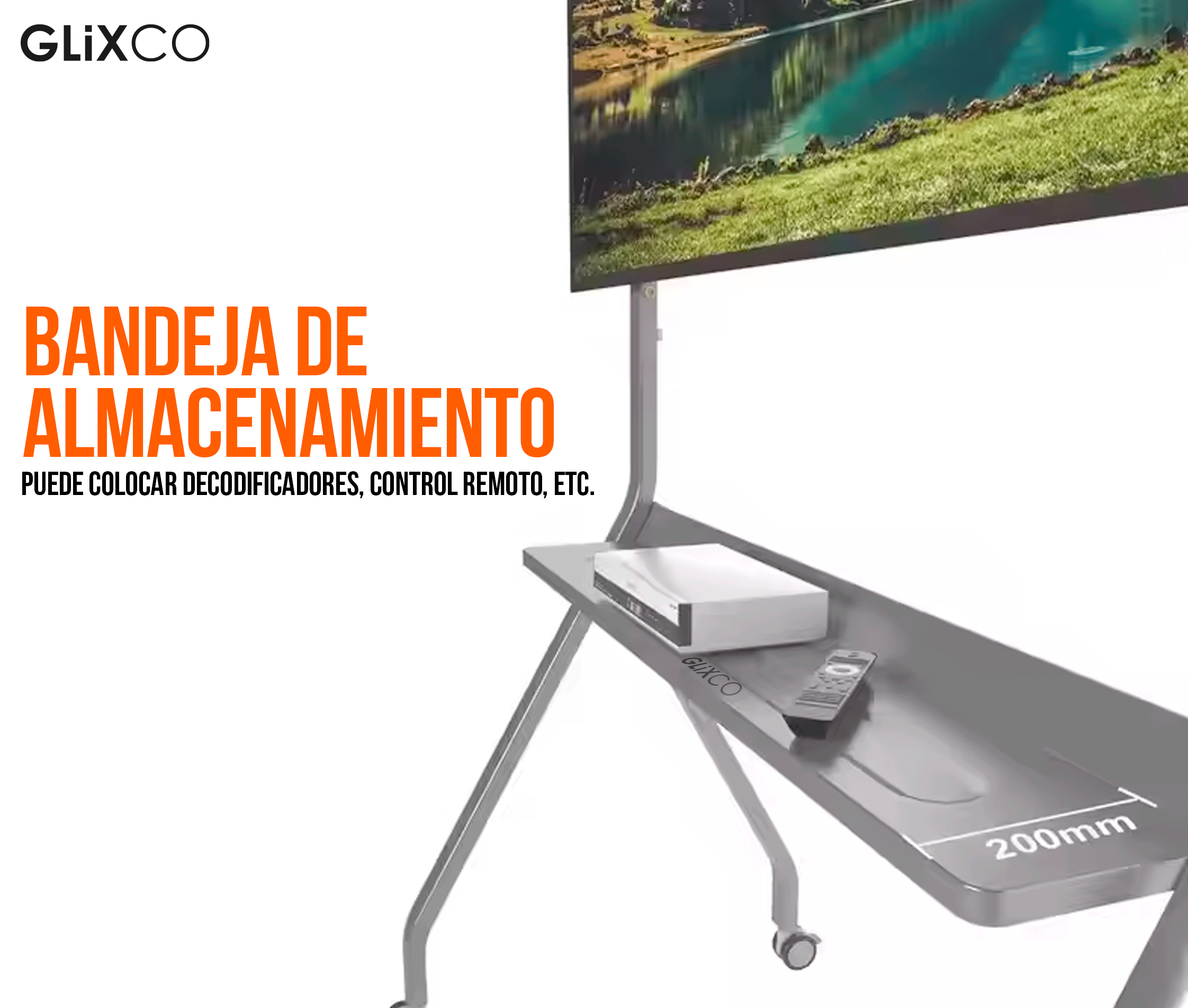 Rack Pedestal con Ruedas para TV 55 a 100 Pulg / VESA Max 900x600mm / Carga 120 kg