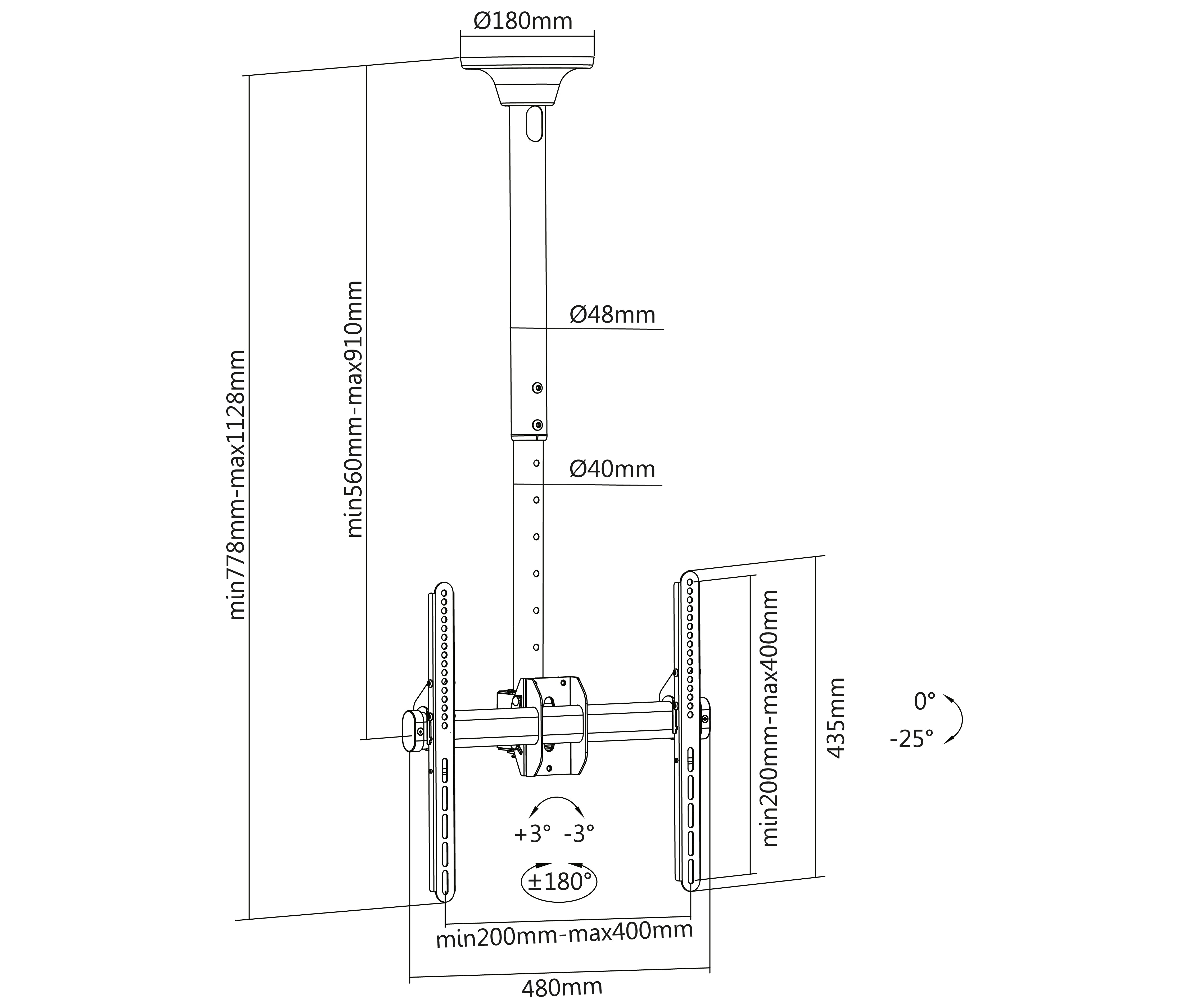 Rack Techo TV 32 a 65 Pulg / Alt Regulable 56 a 91 cm / VESA Max 400x400mm / Carga 50 kg