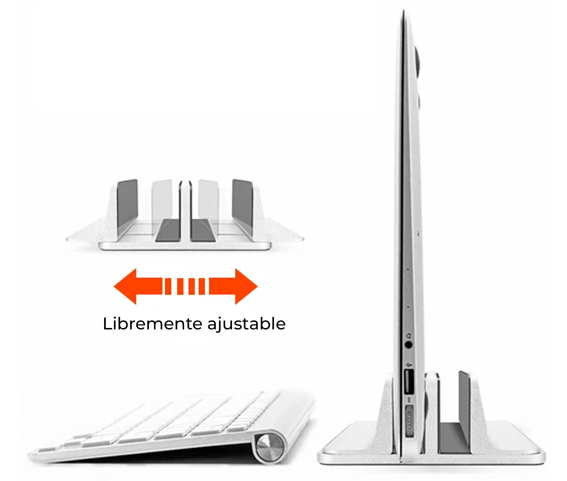 Soporte Vertical de Aluminio Doble para Laptop y Tablet / Ancho Ajustable