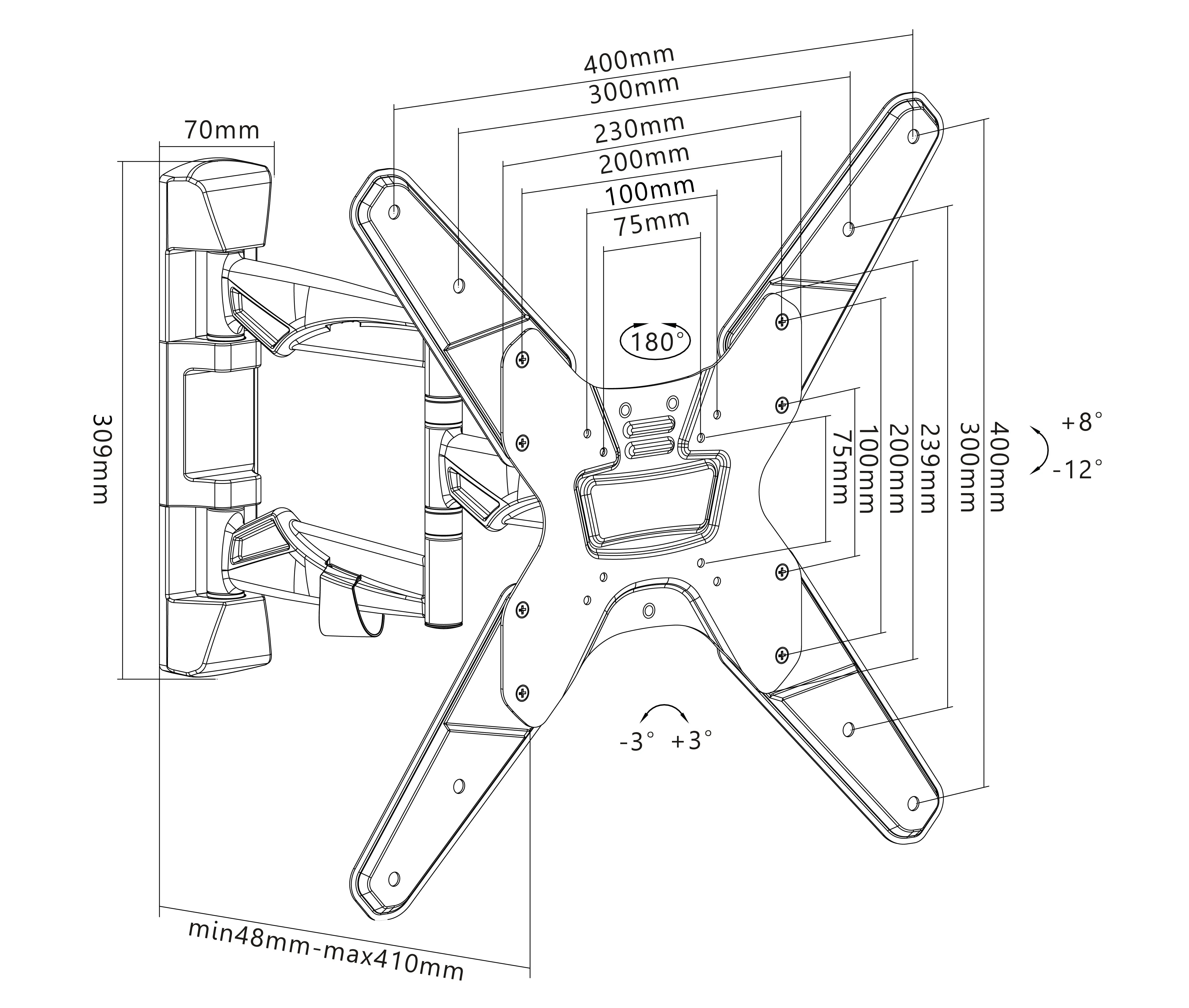 Rack Giratorio para TV 23 a 55 Pulg / VESA Max 400x400mm / Carga 30 kg