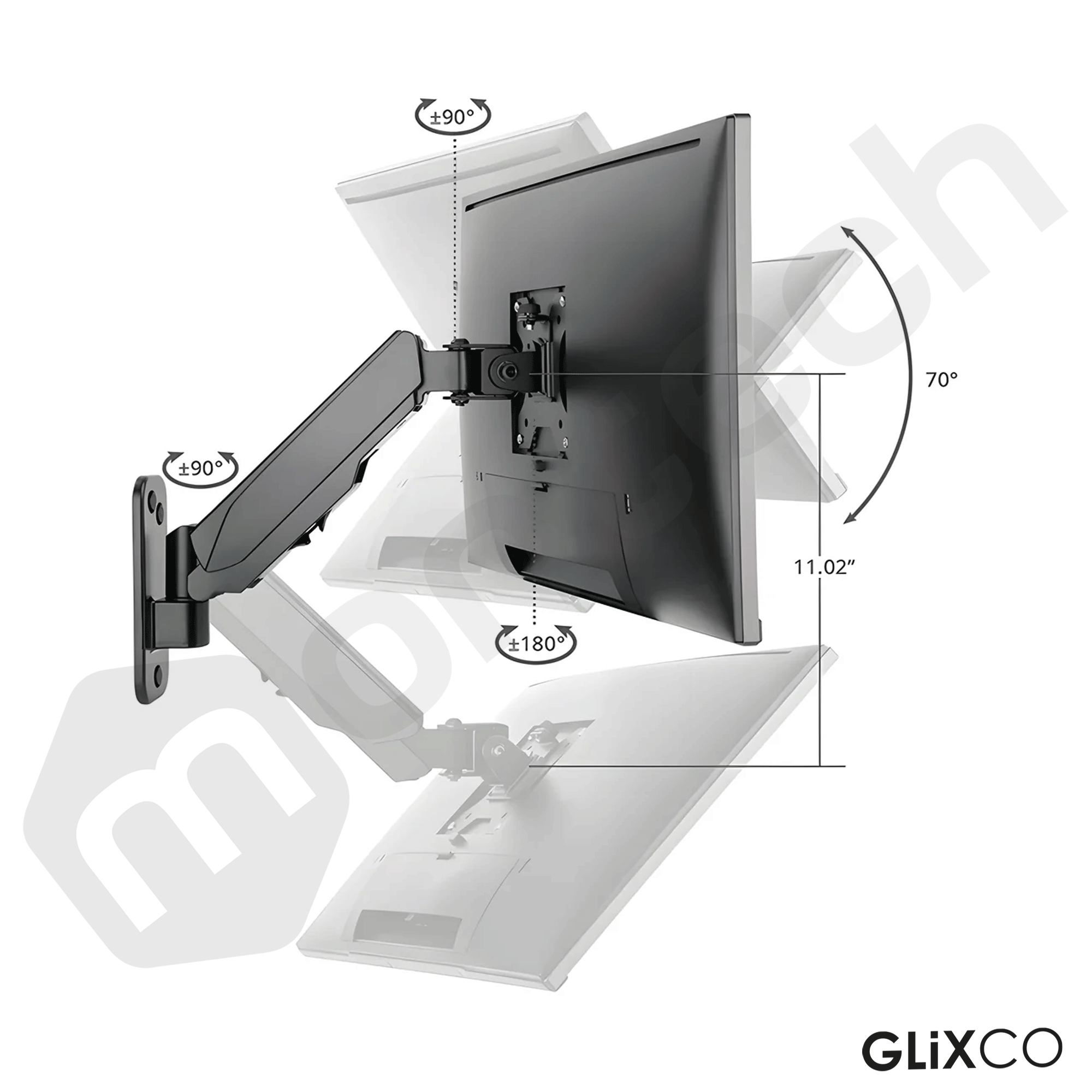 Rack Soporte con Gas Spring de Pared para Monitor 17 a 32 con bandeja para teclado