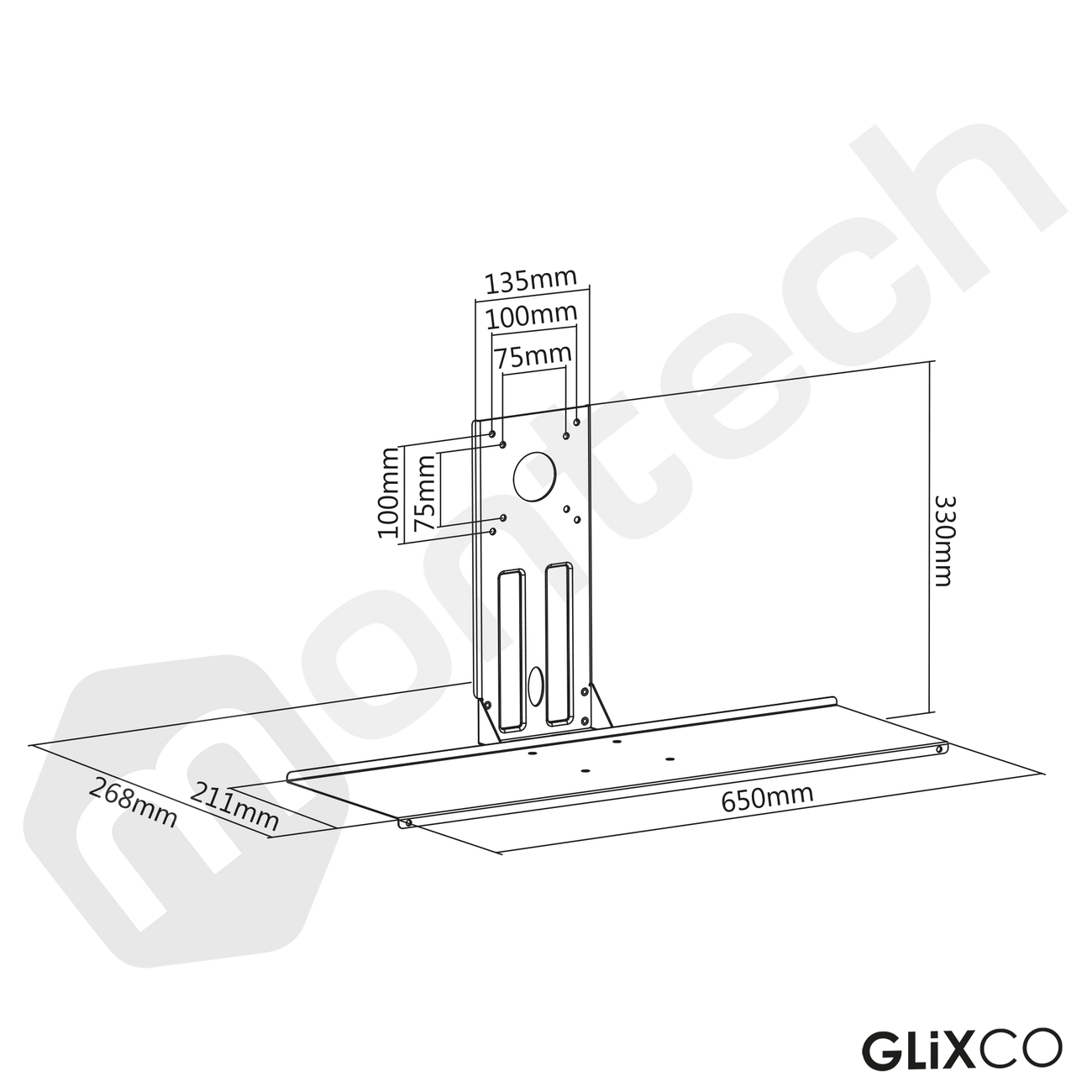 Rack Soporte con Gas Spring de Pared para Monitor 17 a 32 con bandeja para teclado