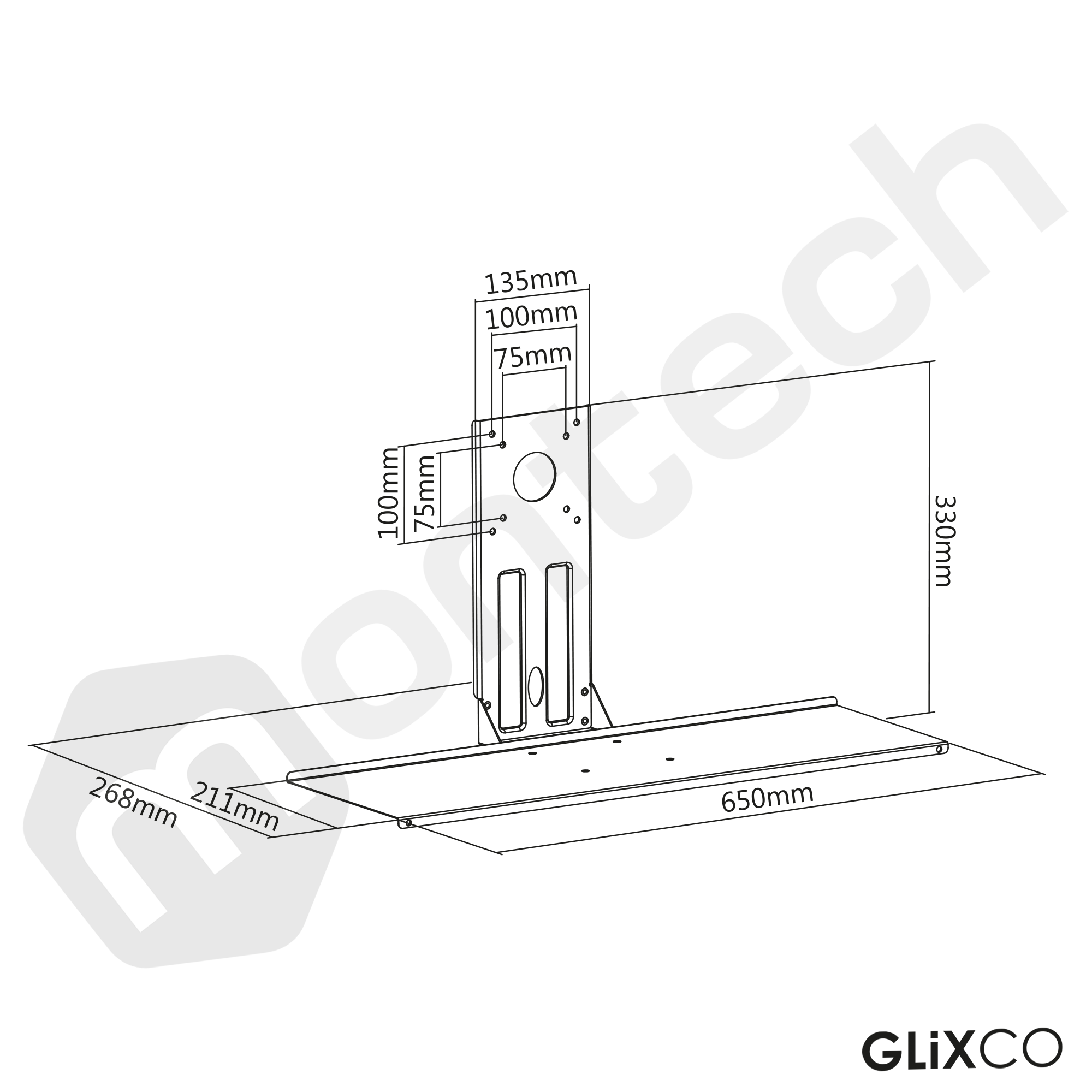 Rack Soporte con Gas Spring de Pared para Monitor 17 a 32 con bandeja para teclado