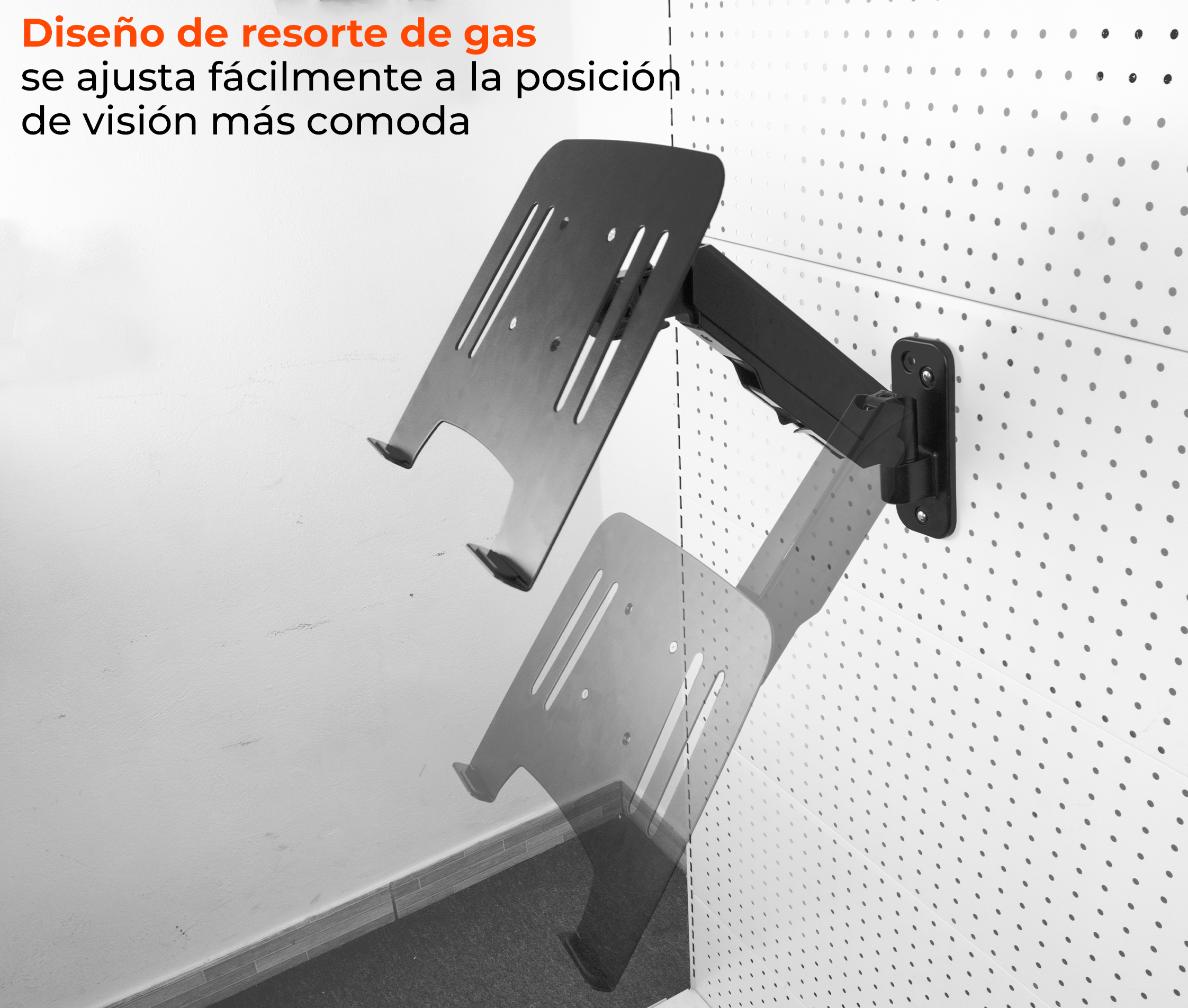 Rack Soporte con Gas Spring de Pared para Laptop 10 a 15 Pulg