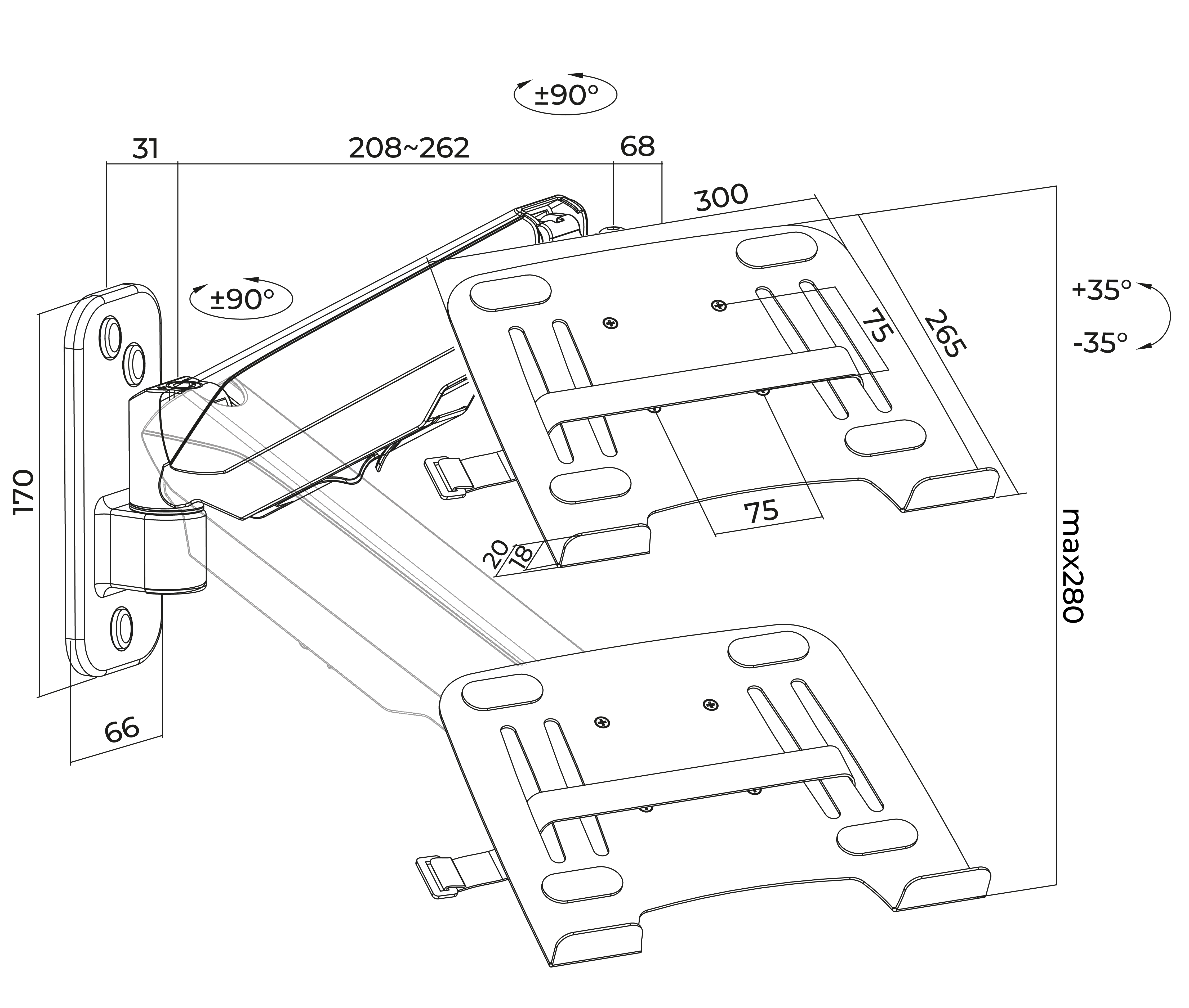 Rack Soporte con Gas Spring de Pared para Laptop 10 a 15 Pulg