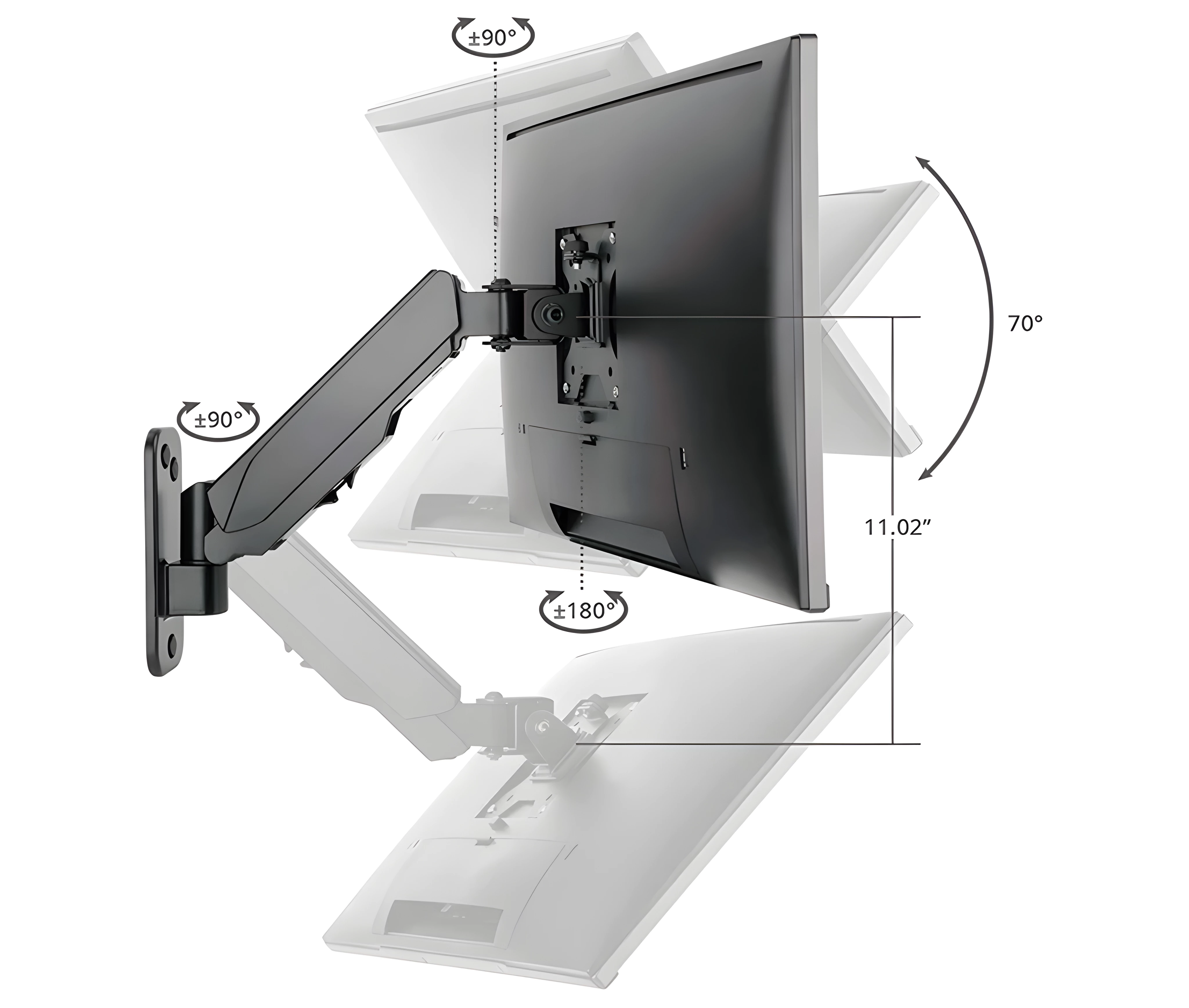 Rack Soporte con Gas Spring de Pared para Monitor 17 a 32 pulg