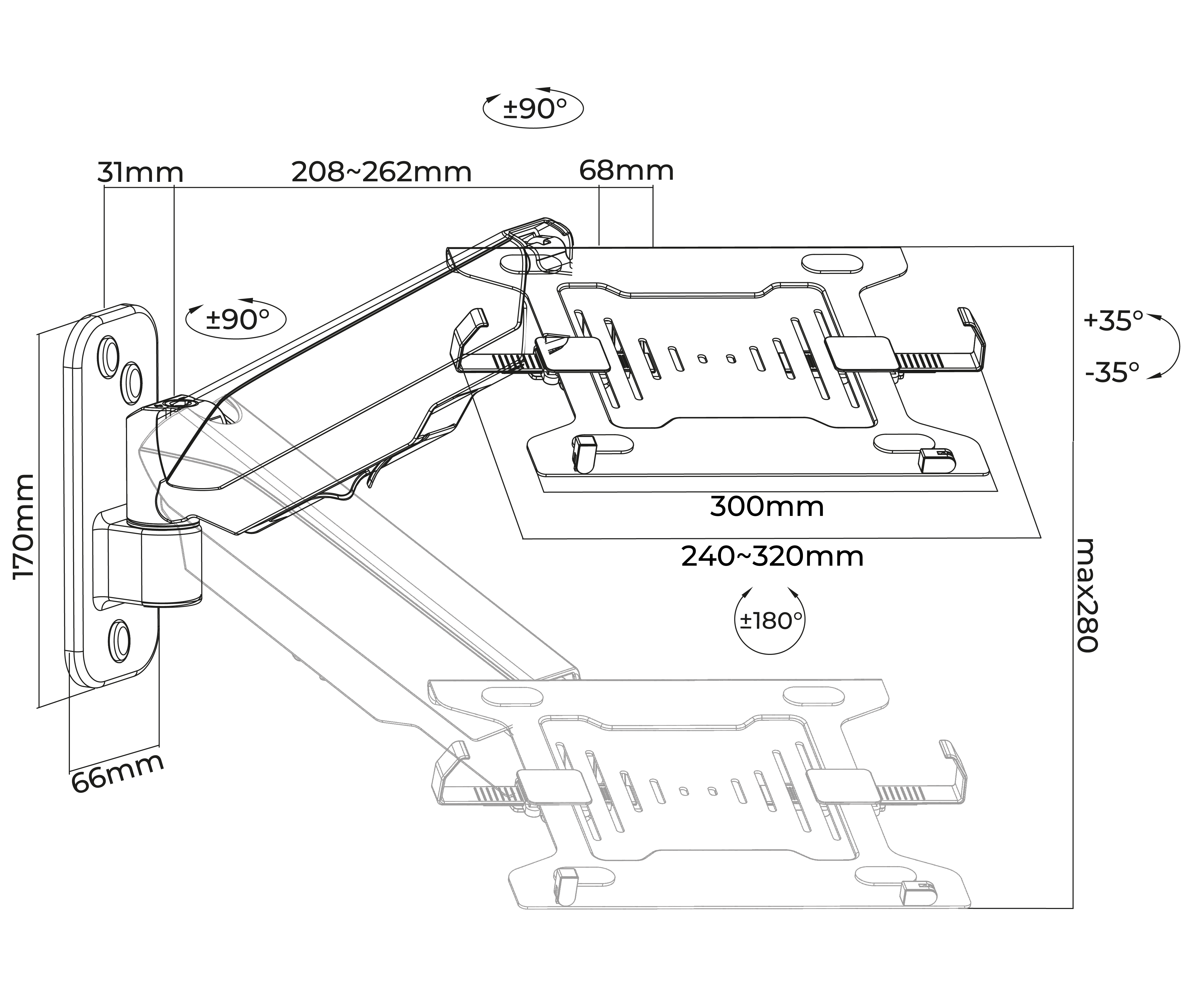 Rack Soporte con Gas Spring de Pared para Laptop 10 a 15.6 Pulg