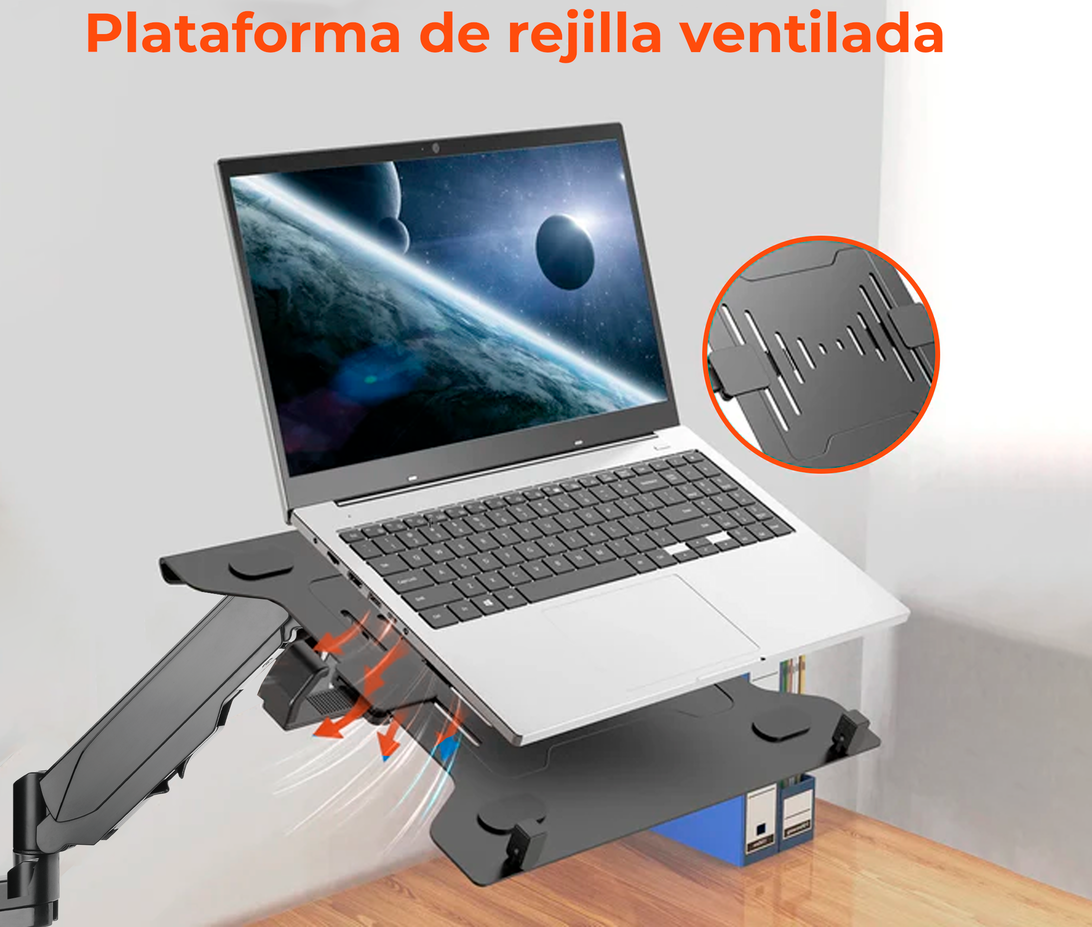 Rack Soporte Ergonómico de Pared Para Laptop de 10 a 15.6 Pulg