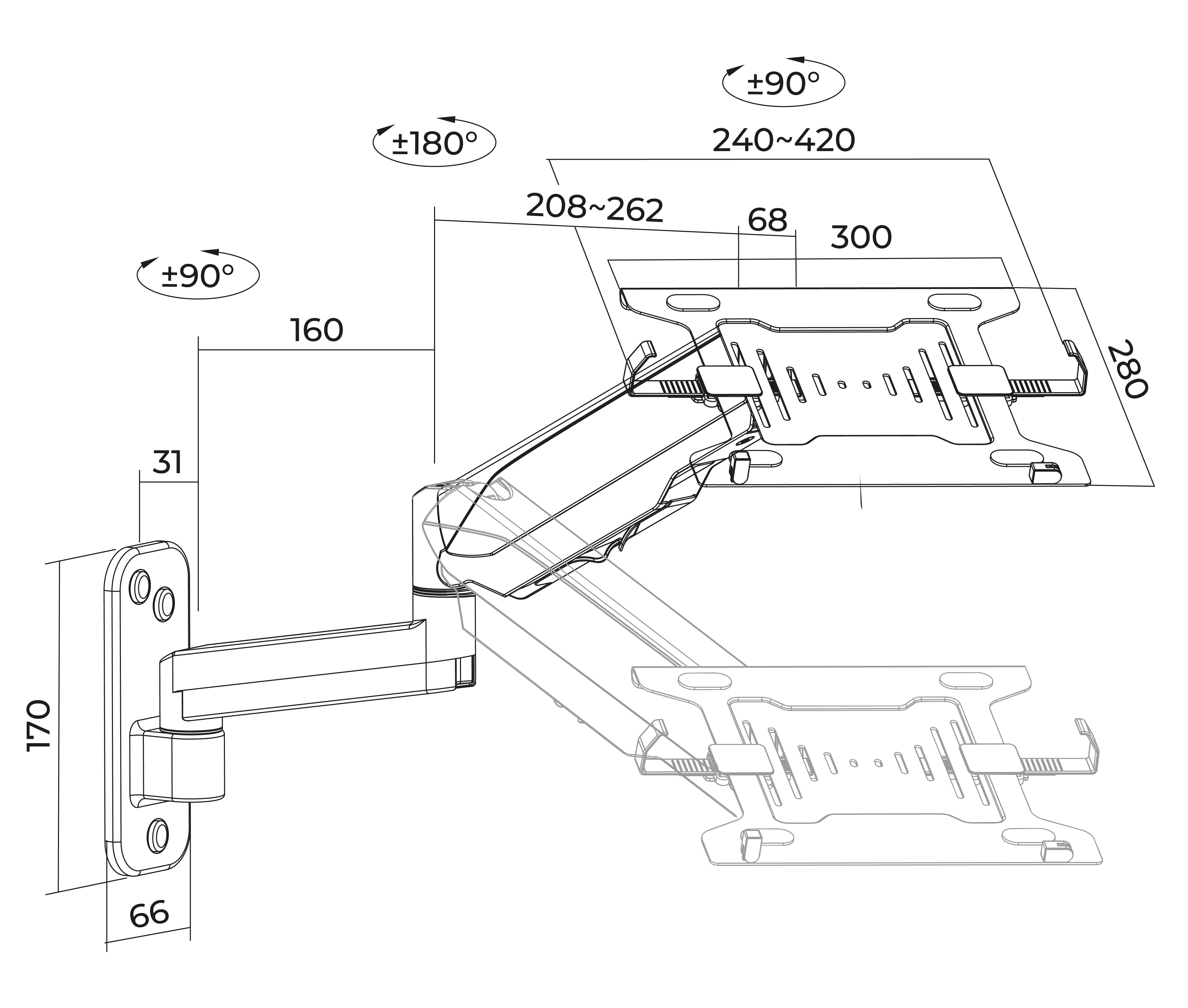 Rack Soporte Ergonómico de Pared Para Laptop de 10 a 15.6 Pulg