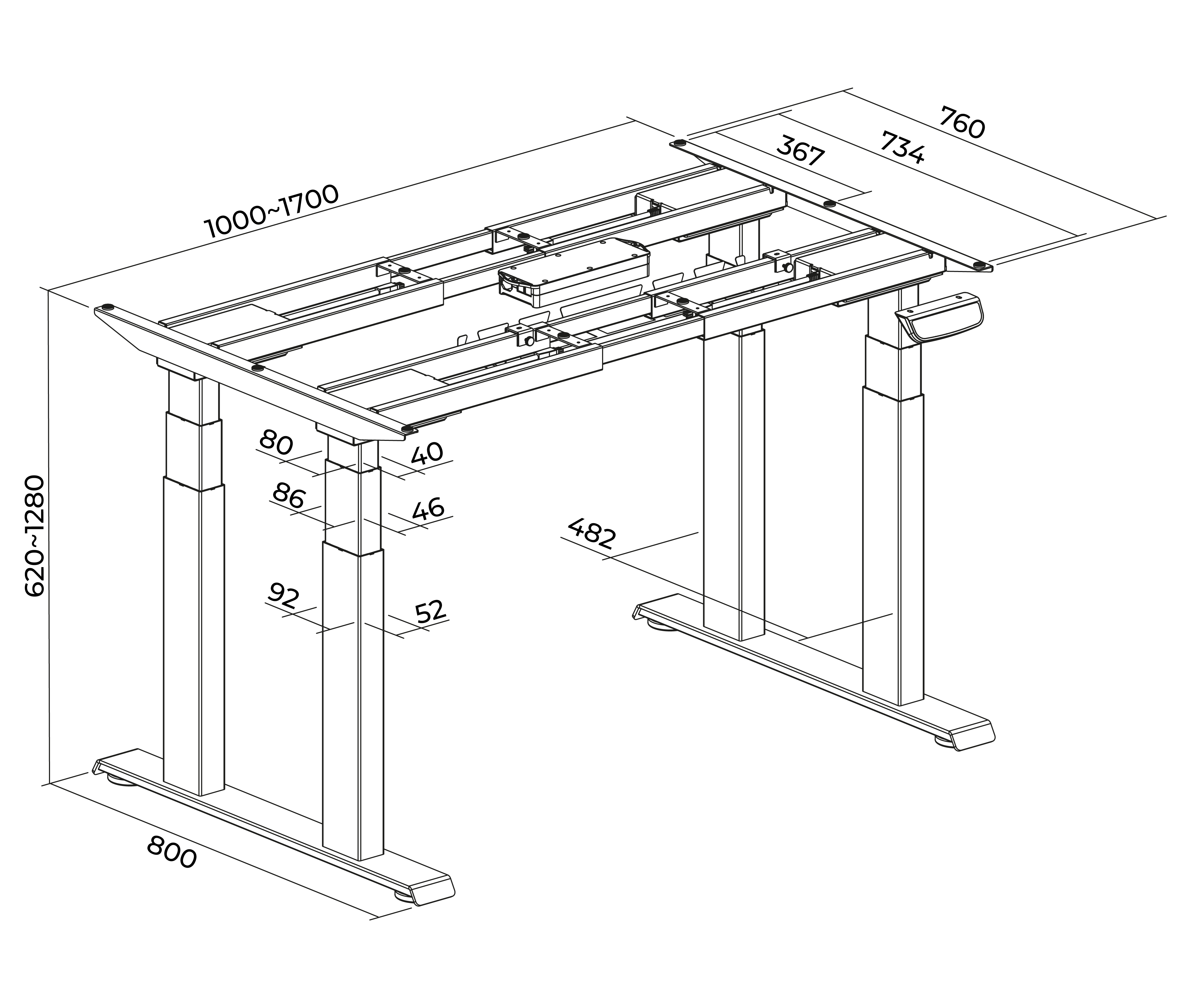 Patas Electricas Motorizado con Cuatro Motores para Escritorio / Carga 250 Kg / No Incluye Tablero