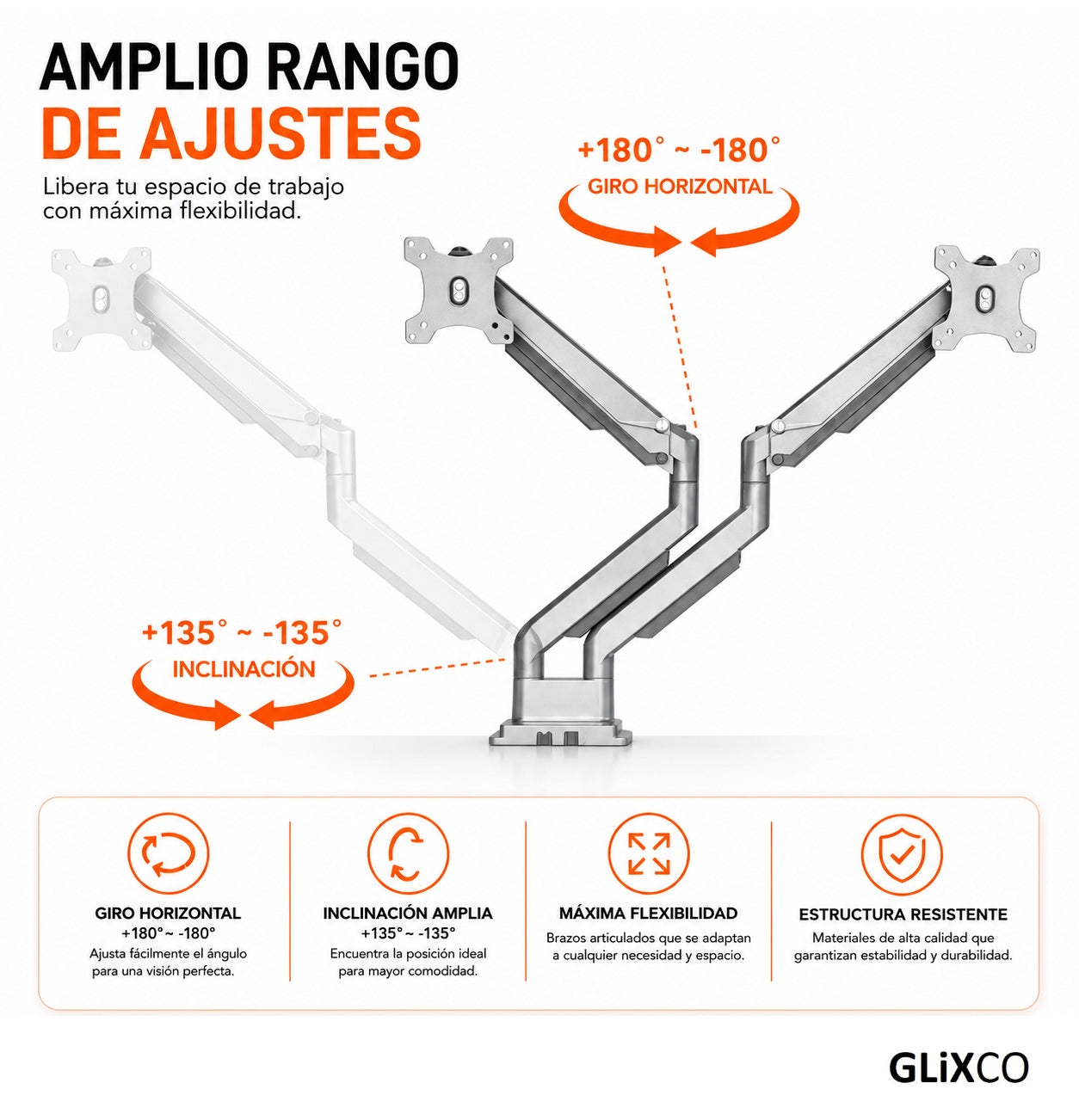 Rack Soporte Doble Brazo de Escritorio 2 Monitores 17 a 32 Pulg (Copia)