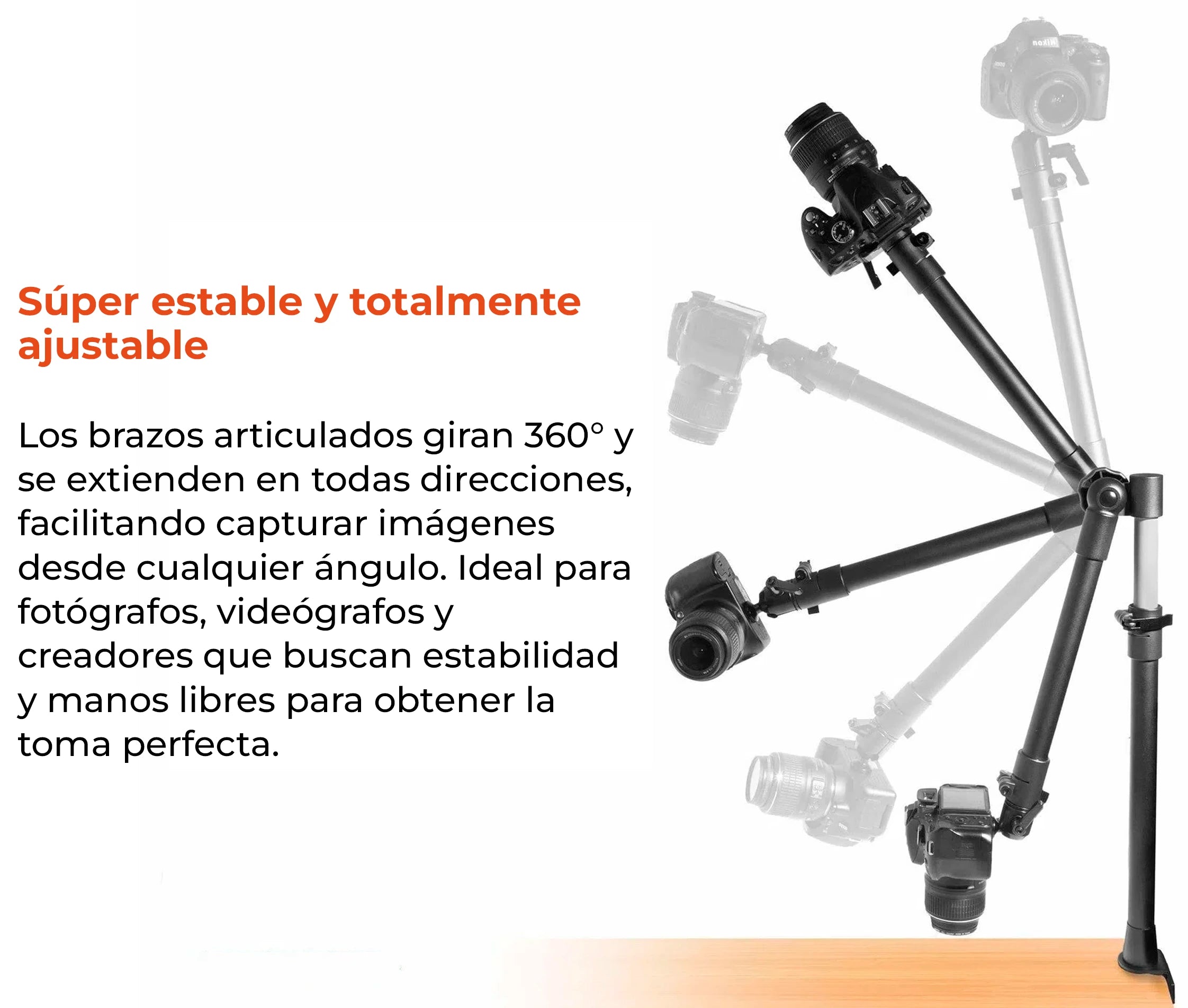 Soporte Brazo con abrazadera para Cámara DSLR, tablet o teléfono