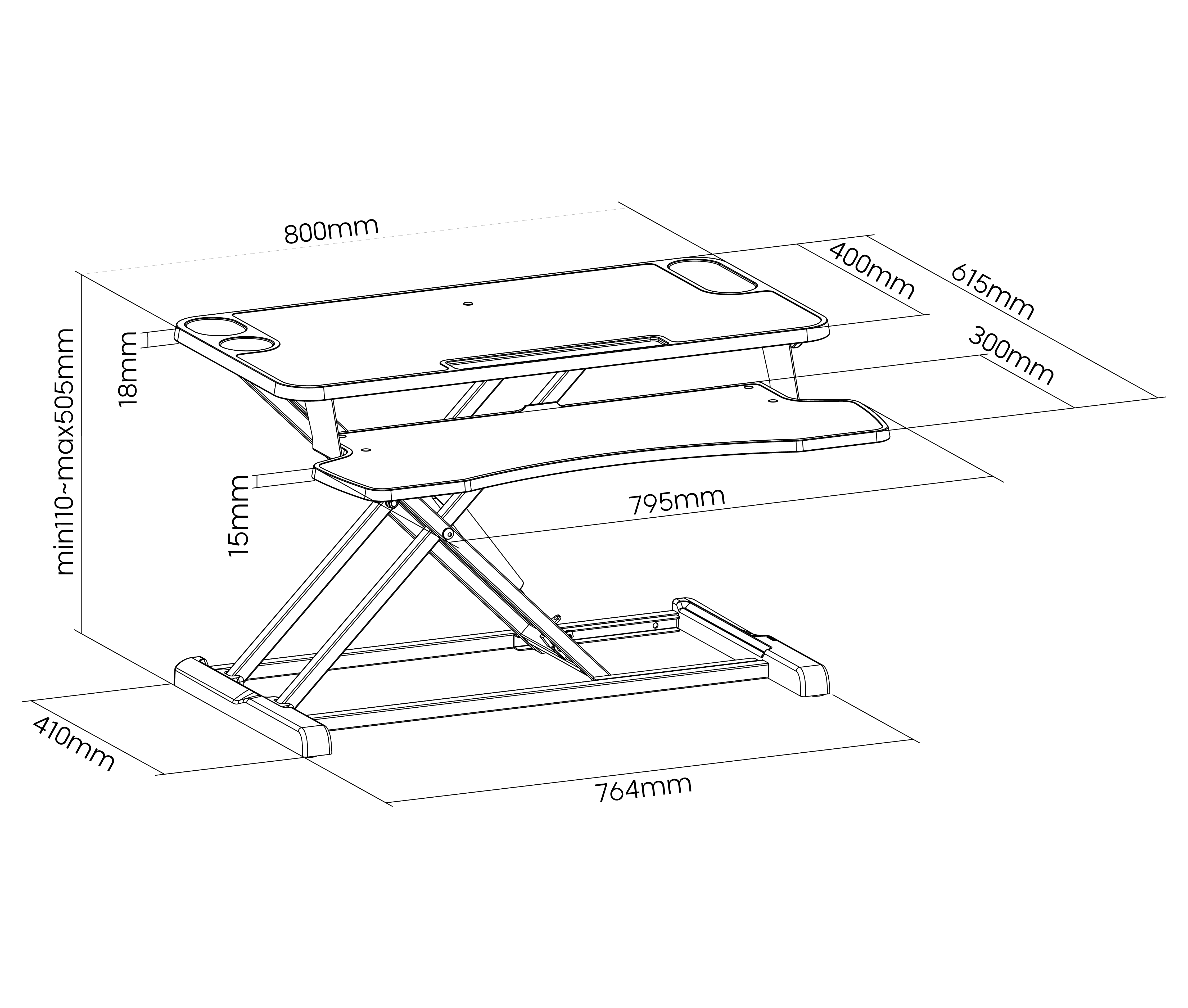 Escritorio Sobremesa 80x61 cm con Altura Regulable 11 a 50 cm para trabajar Sentado o Parado