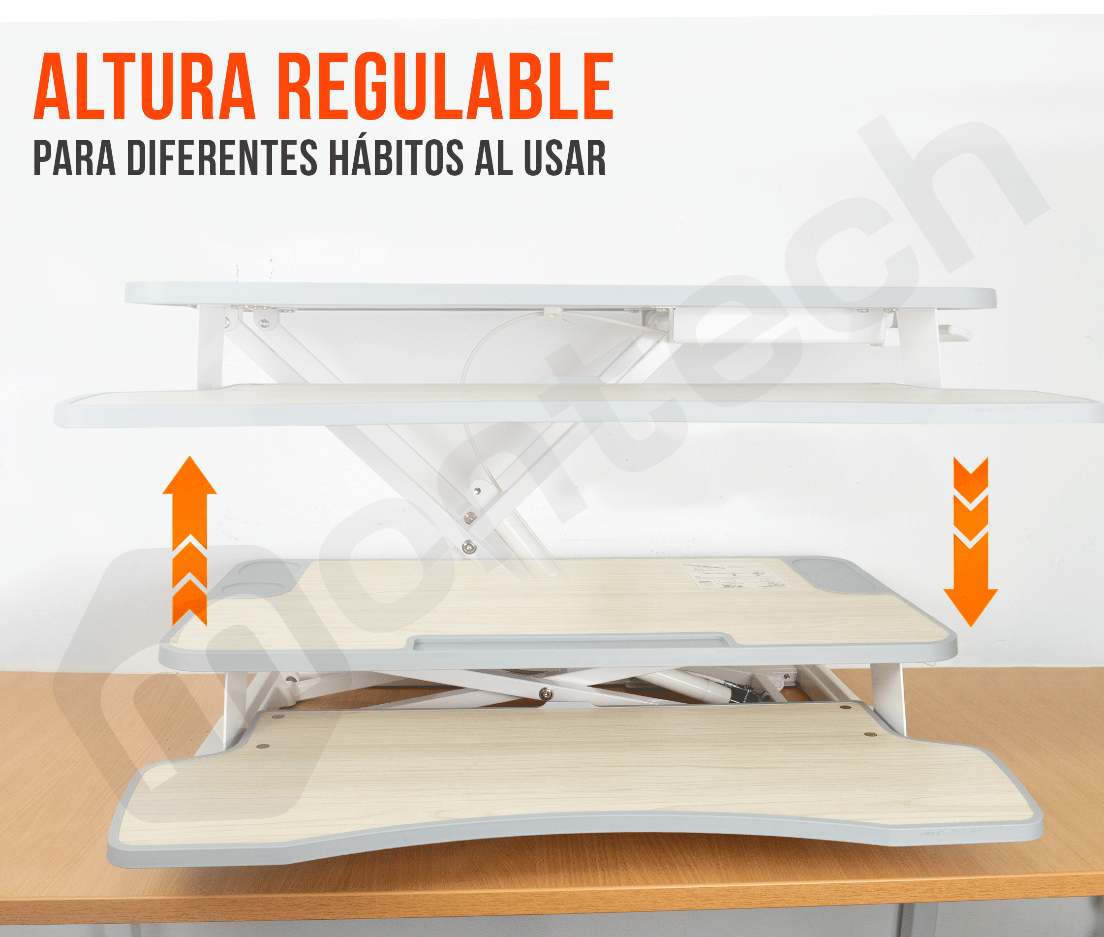 Escritorio Sobremesa 80x61 cm con Altura Regulable 11 a 50 cm para trabajar Sentado o Parado