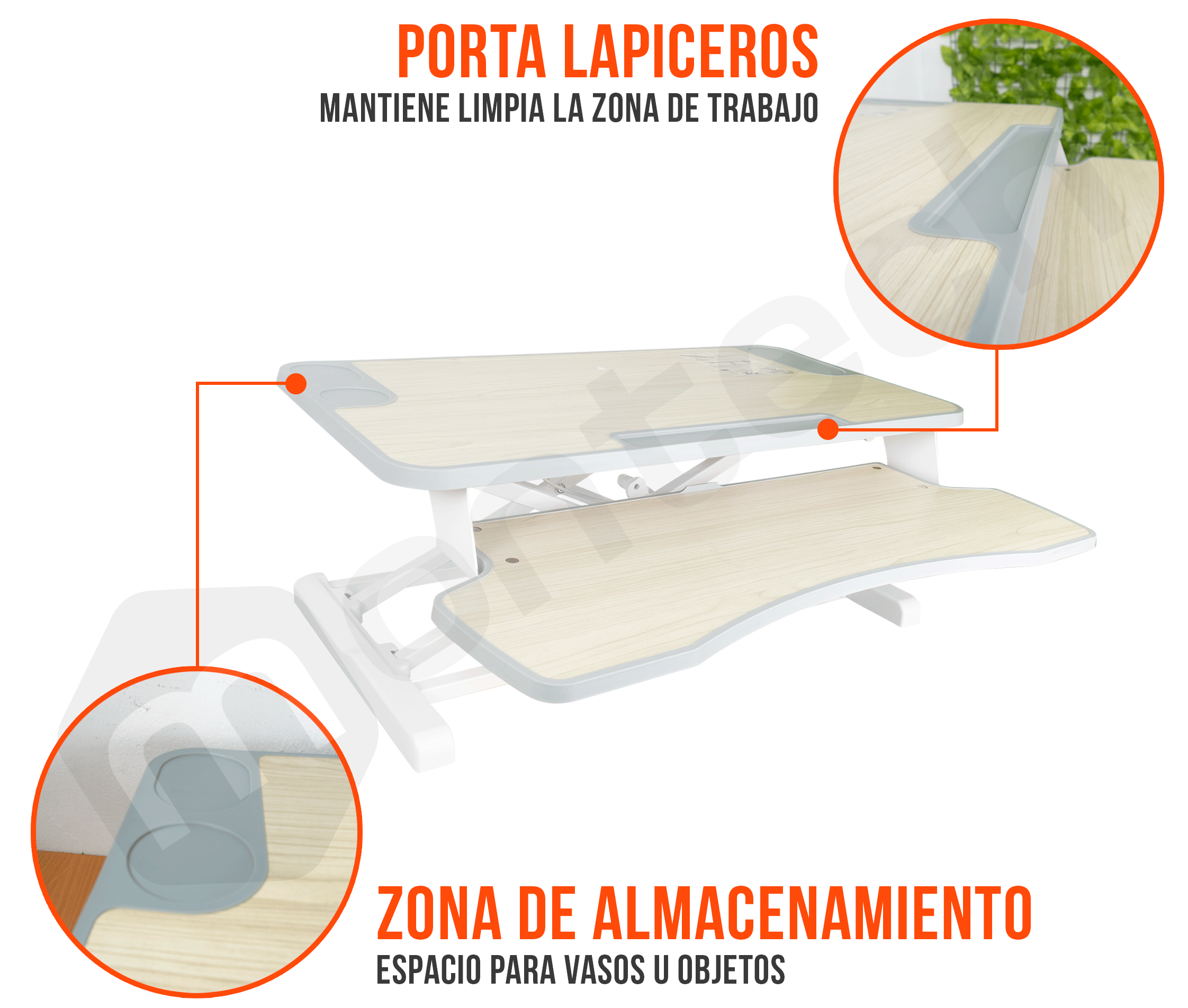 Escritorio Sobremesa 80x61 cm con Altura Regulable 11 a 50 cm para trabajar Sentado o Parado