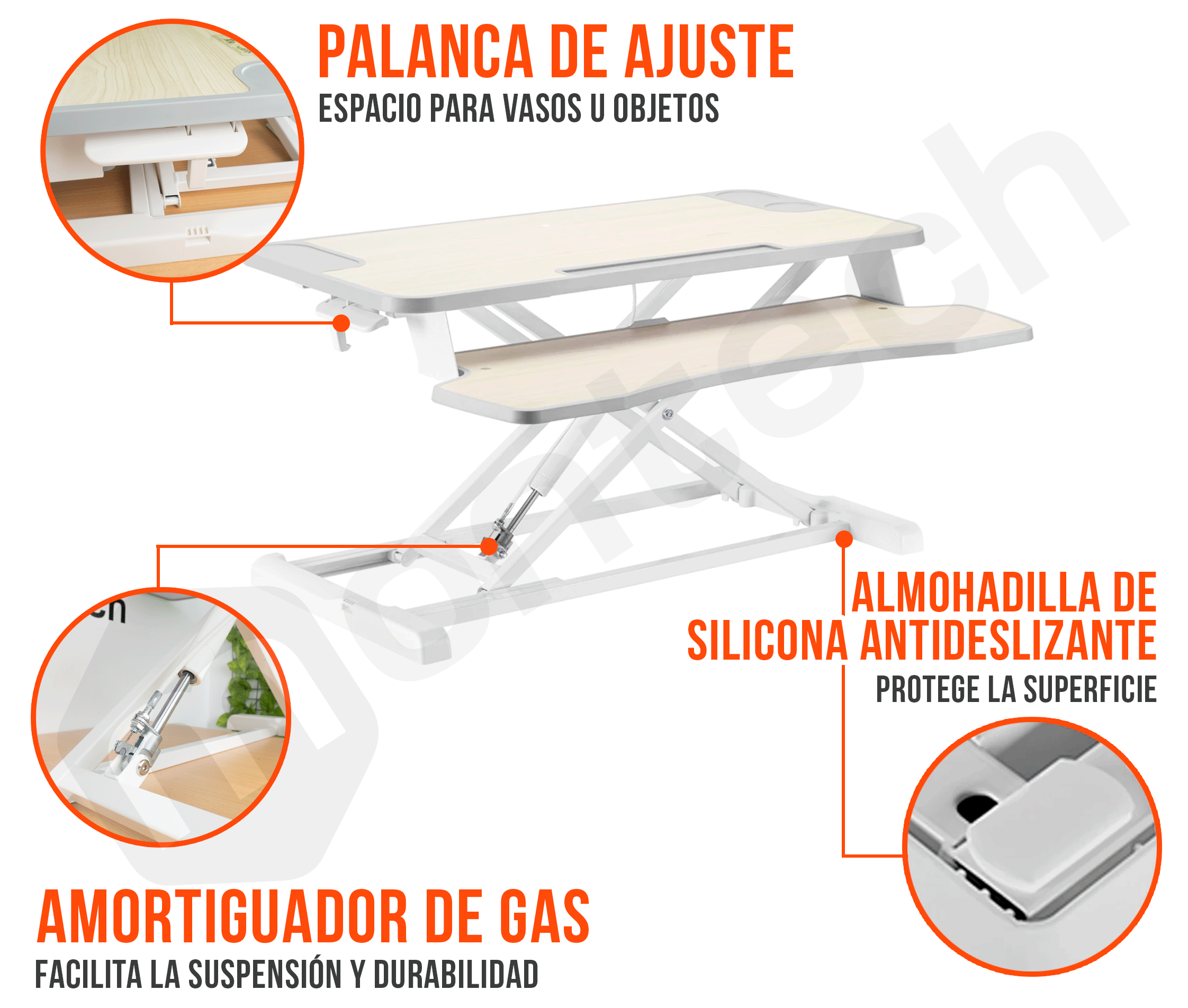 Escritorio Sobremesa 80x61 cm con Altura Regulable 11 a 50 cm para trabajar Sentado o Parado