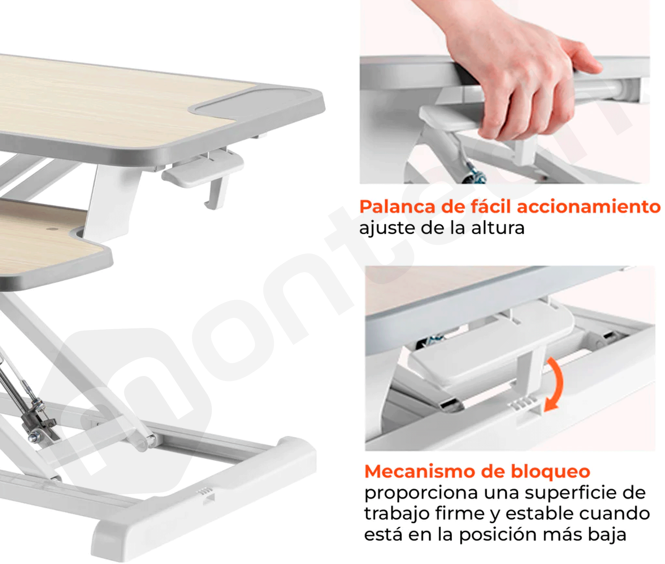 Escritorio Sobremesa 80x61 cm con Altura Regulable 11 a 50 cm para trabajar Sentado o Parado